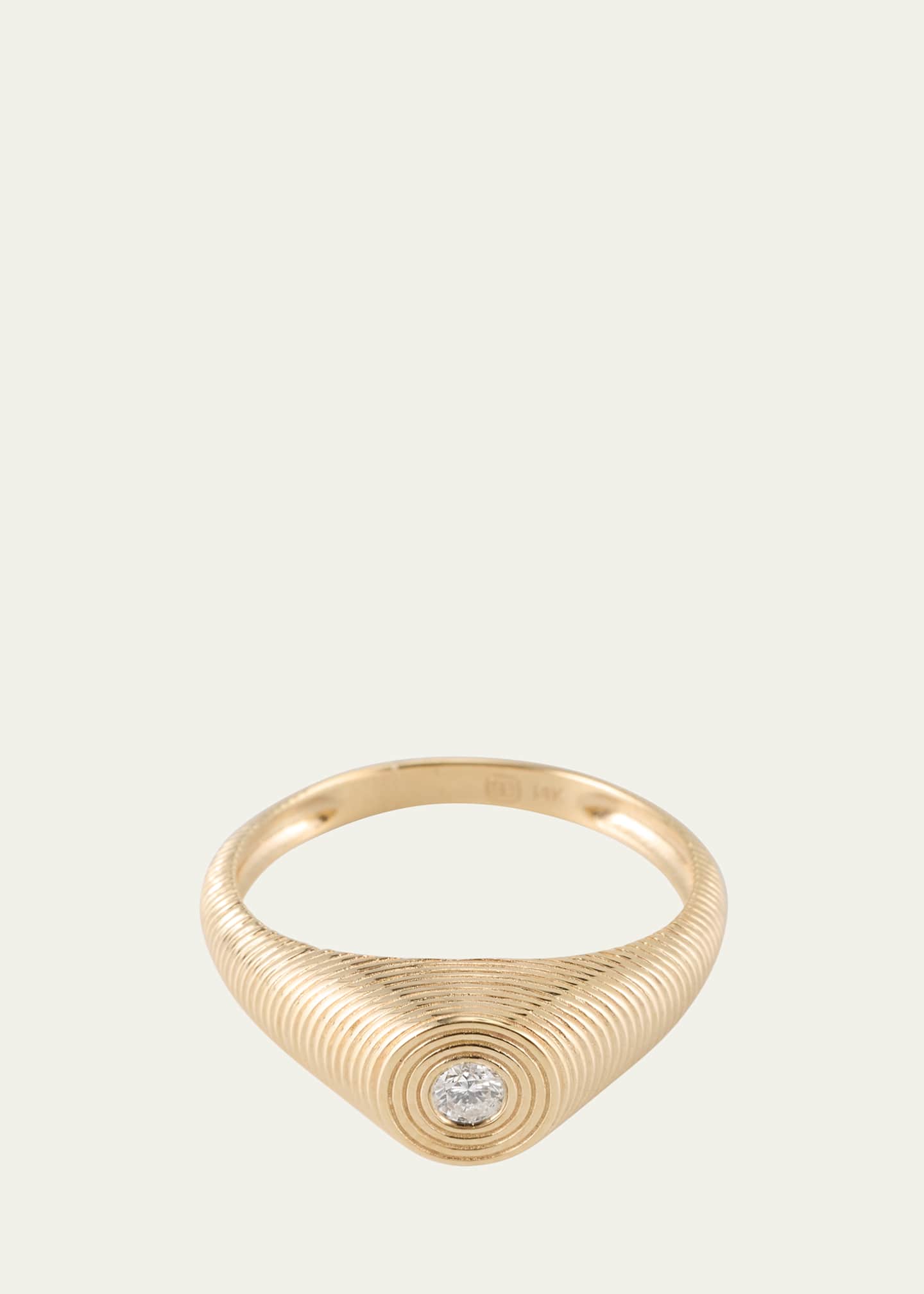 Sydney Evan 14k Fluted Diamond Signet Ring, Size 6.5 Image 1 of 4