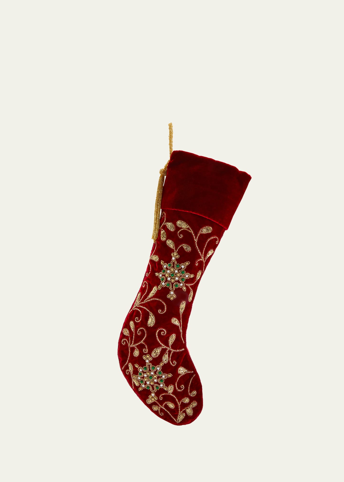 Sudha Pennathur Mosiac Flowers and Green Stone Velvet Christmas Stocking Bergdorf Goodman