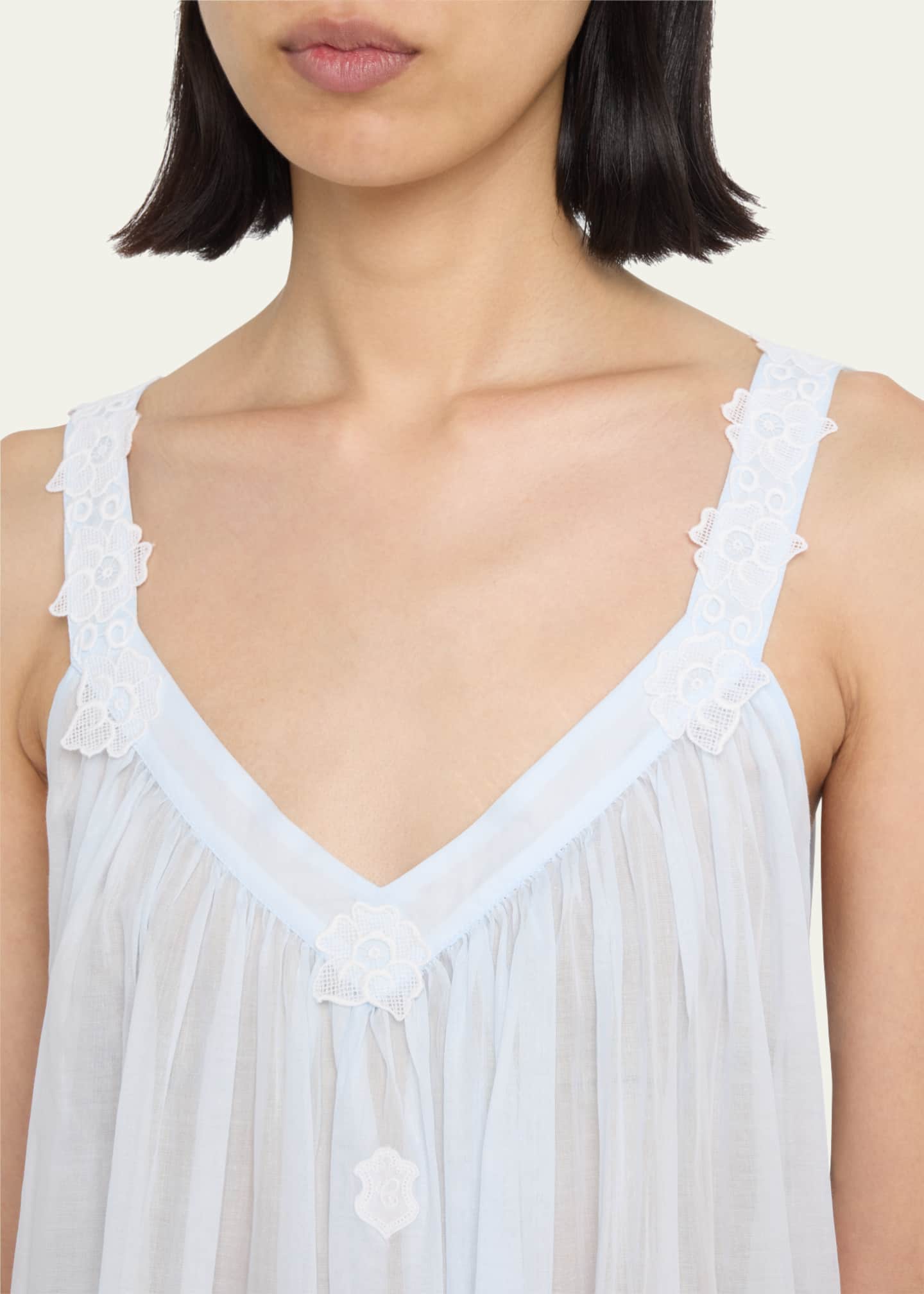 Women's Celestine Cap Sleeve Long Nightgown with White Lace Neckline —  Bonne Nuit