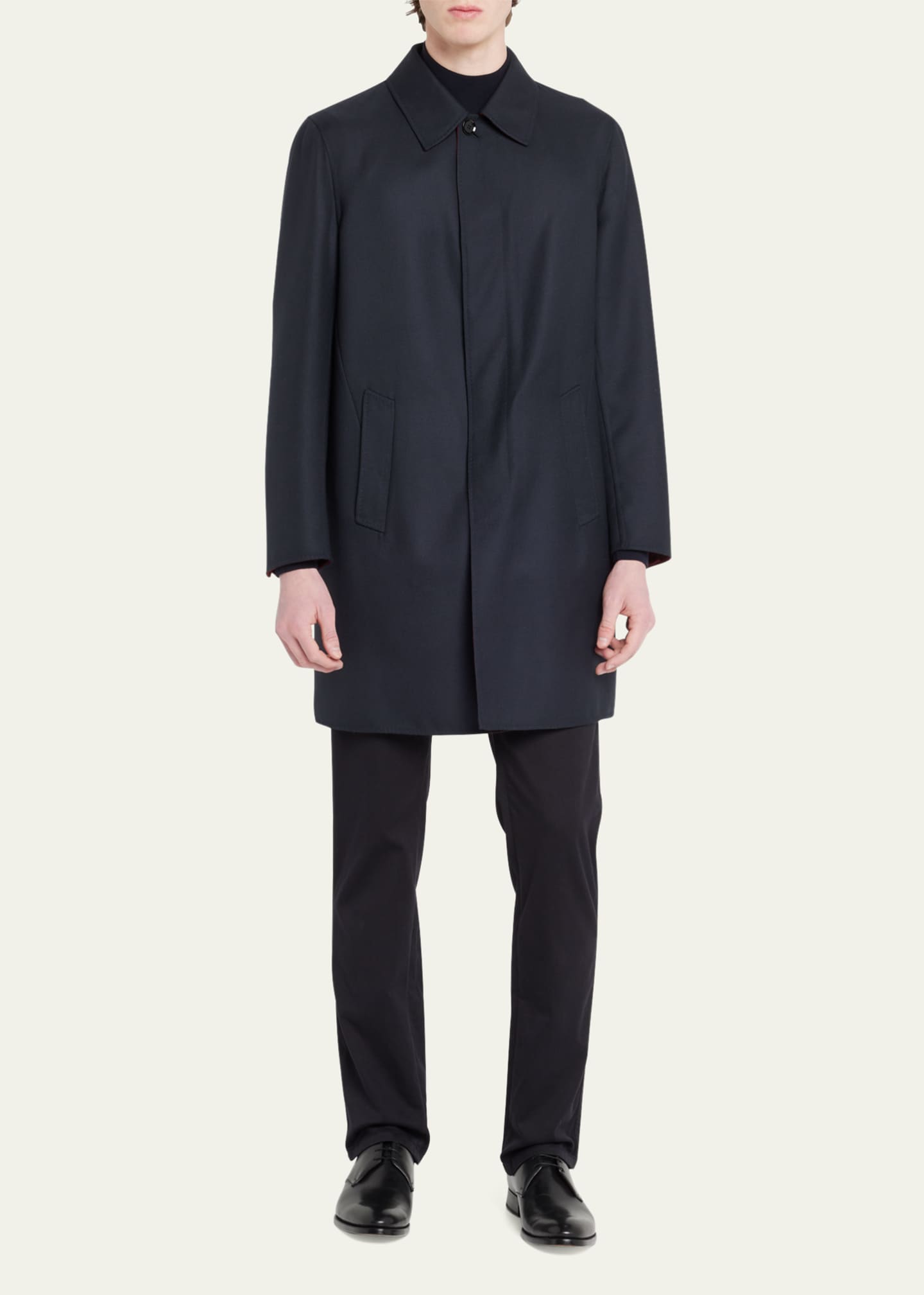 Brioni Men's Amaranth Wool Navy Blue Top Coat Image 2 of 5