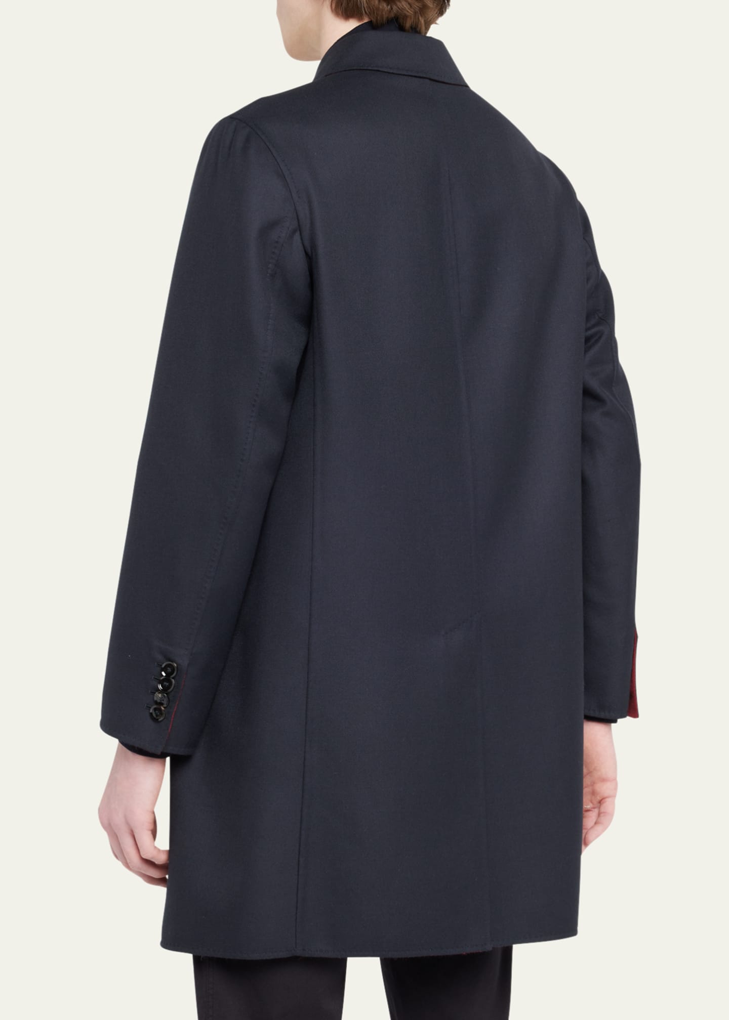 Brioni Men's Amaranth Wool Navy Blue Top Coat Image 3 of 5
