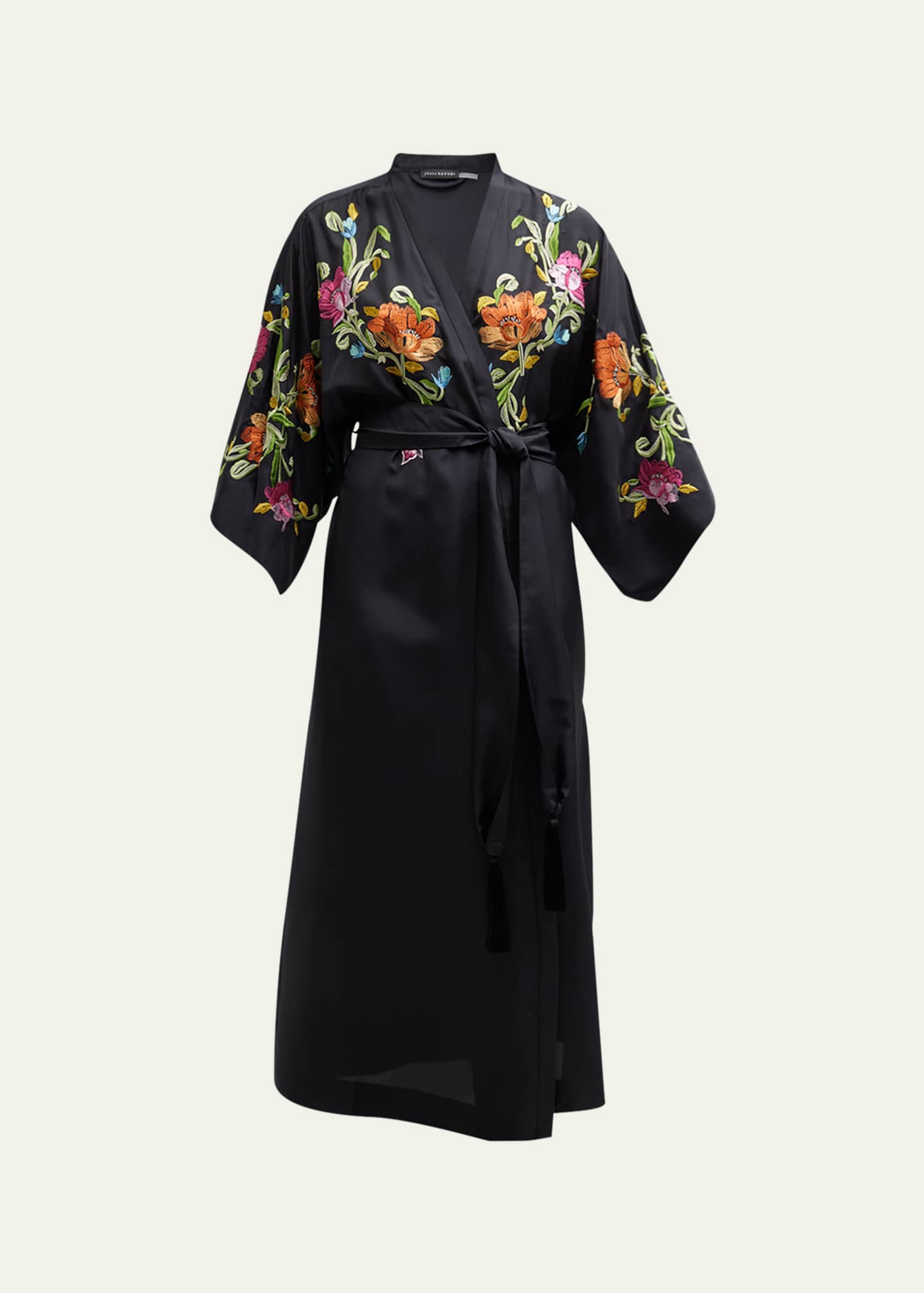 Josie Natori Shinjo Floral-Embroidered Kimono-Sleeve Robe - Bergdorf ...