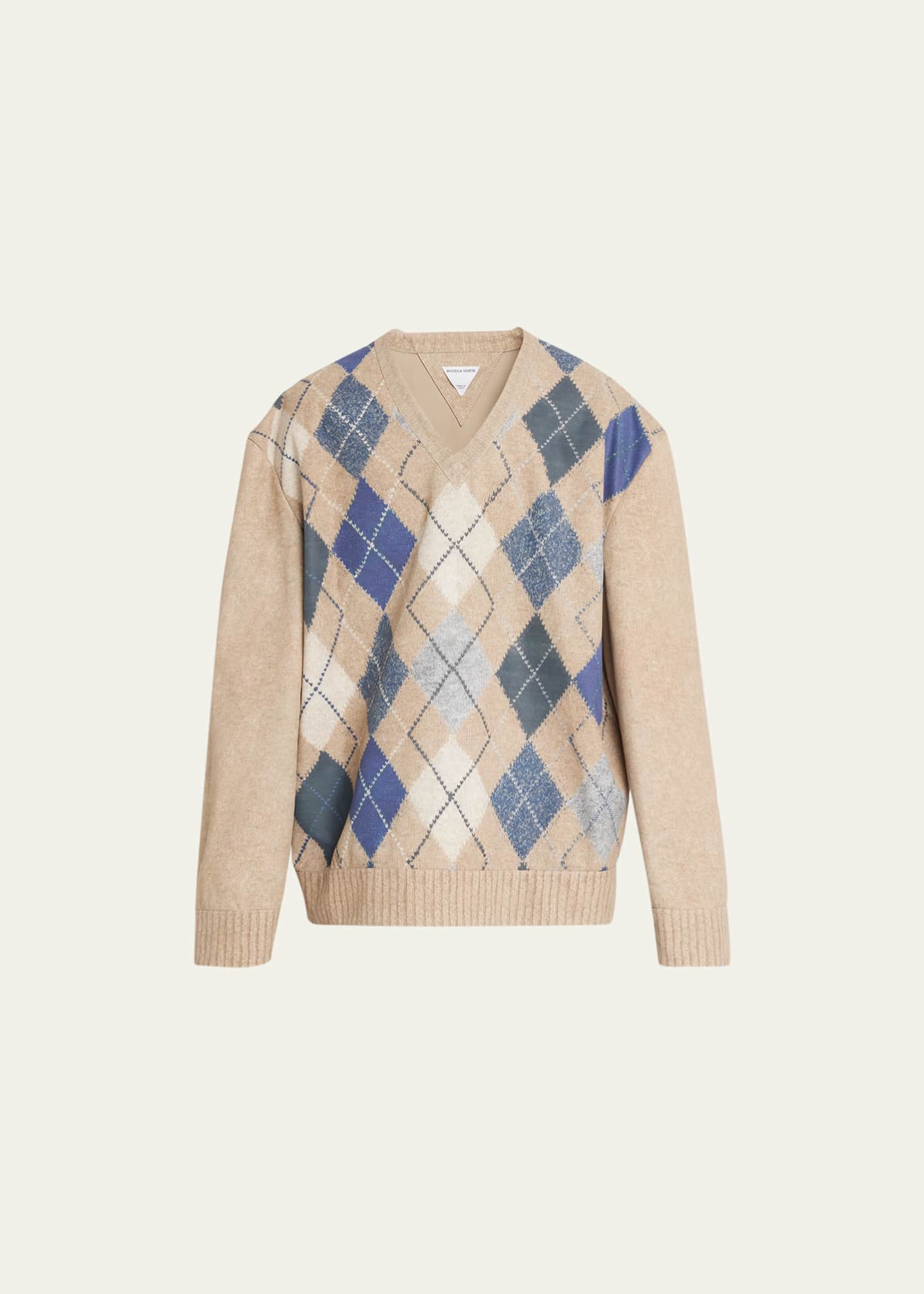 Bottega Veneta Men's Argyle Print Leather Sweater - Bergdorf Goodman