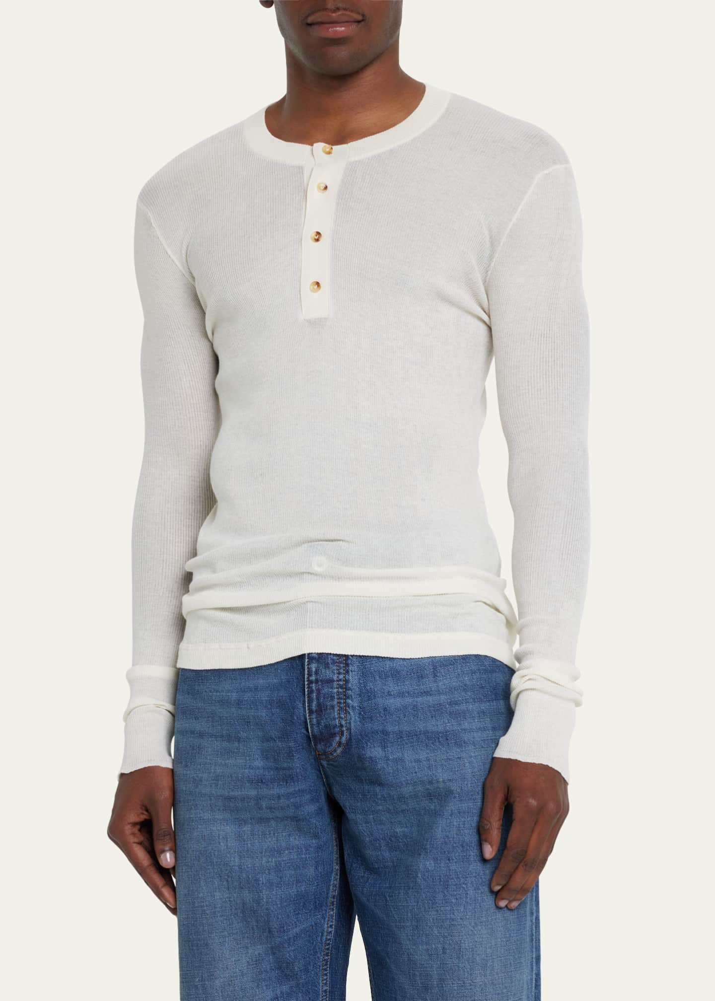 Bottega Men's Ribbed Henley Shirt Bergdorf Goodman
