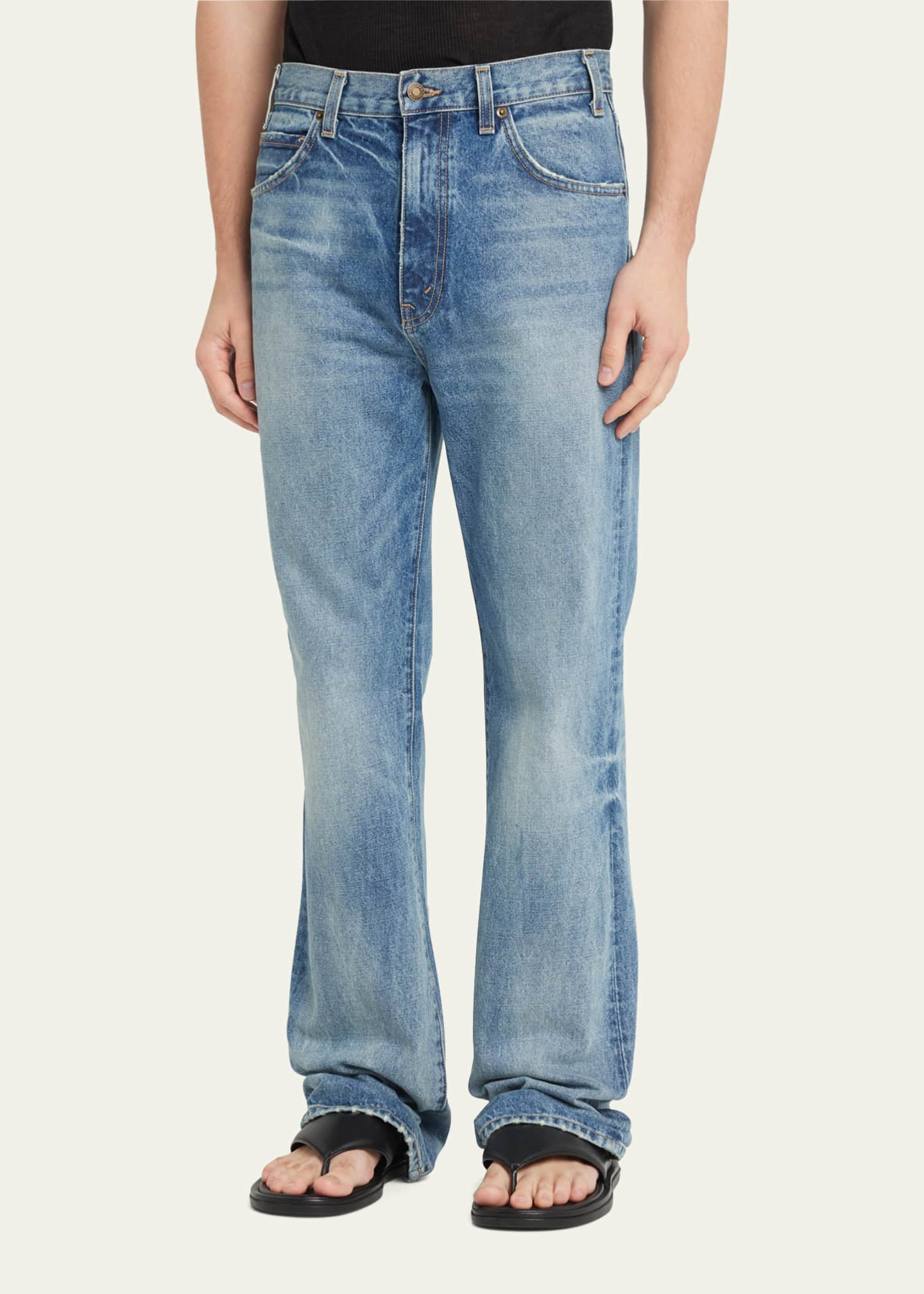 Nili Lotan Men's Faded Blue Denim Kick Flare Jeans - Bergdorf Goodman