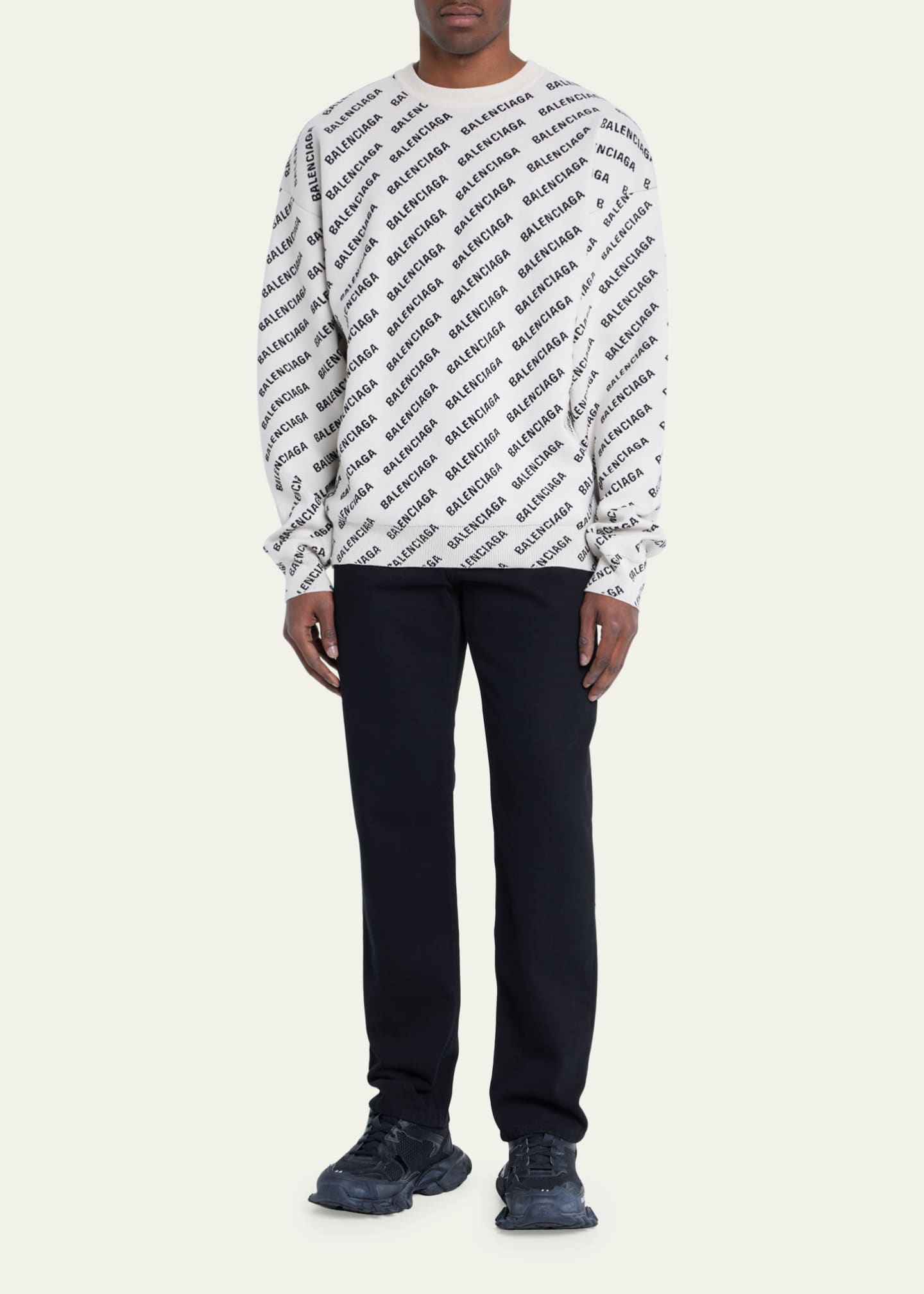 Balenciaga Men's Mini Diagonal Logo Sweater - Bergdorf Goodman