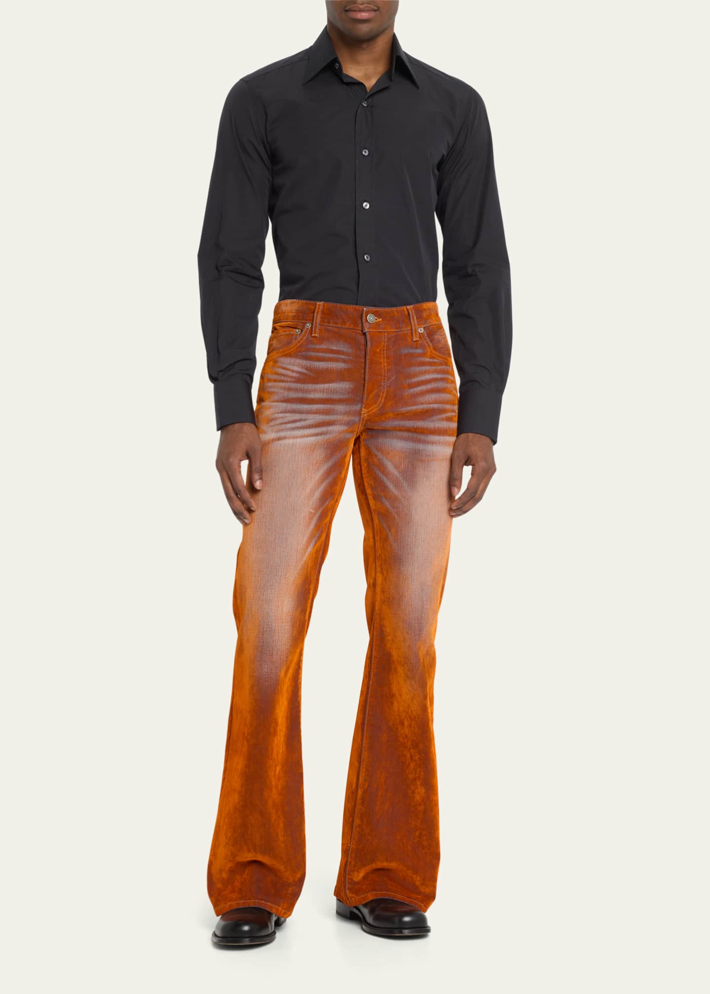 Cout De La Liberte Men's Iridescent Velvet Stretch Flared Jeans Image 2 of 5