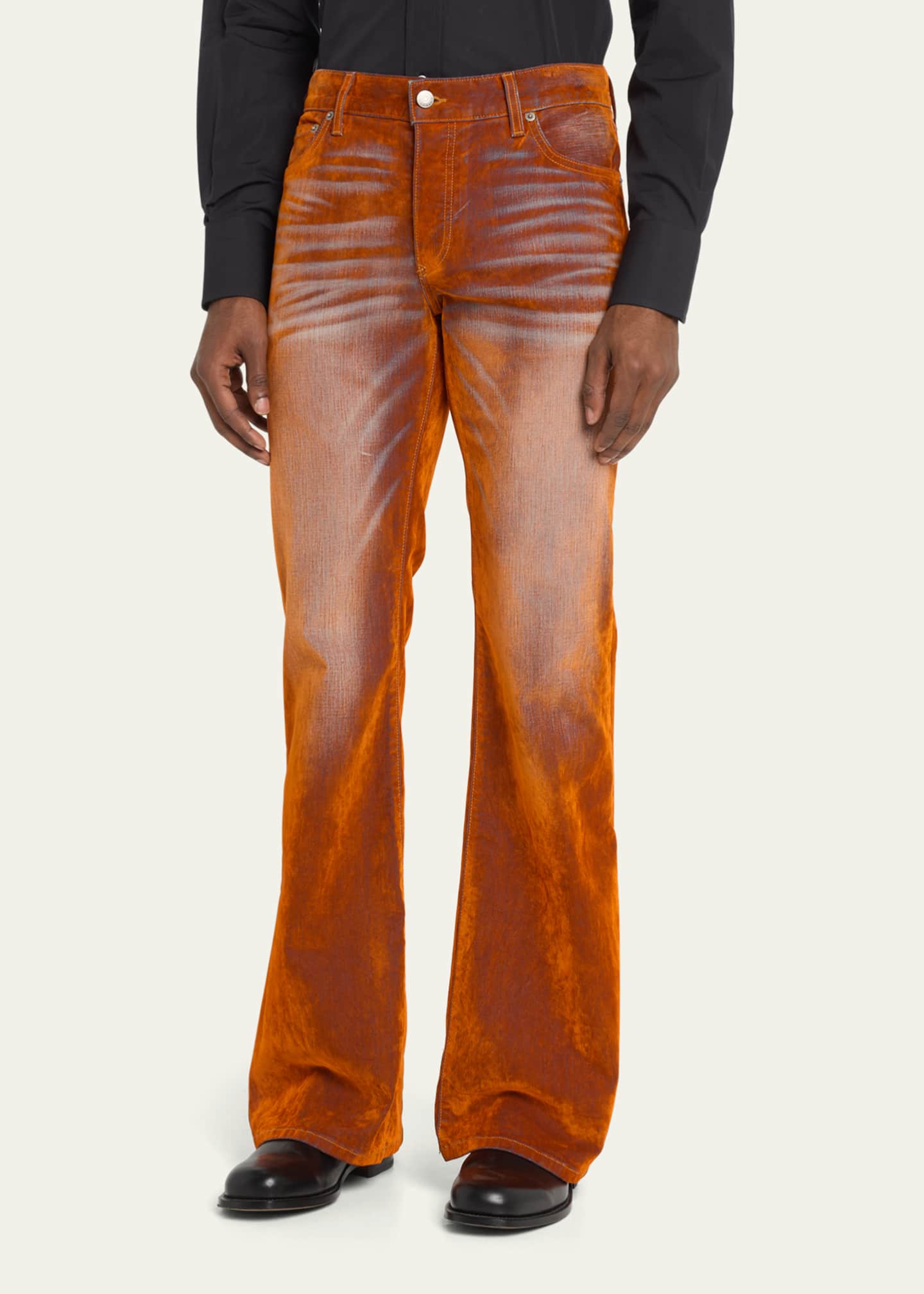 Cout De La Liberte Men's Iridescent Velvet Stretch Flared Jeans Image 4 of 5