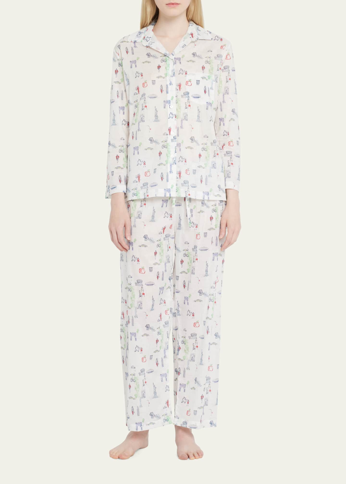Pour Les Femmes NYC Icon Map-Print Egyptian Cotton Pajama Set Image 2 of 5