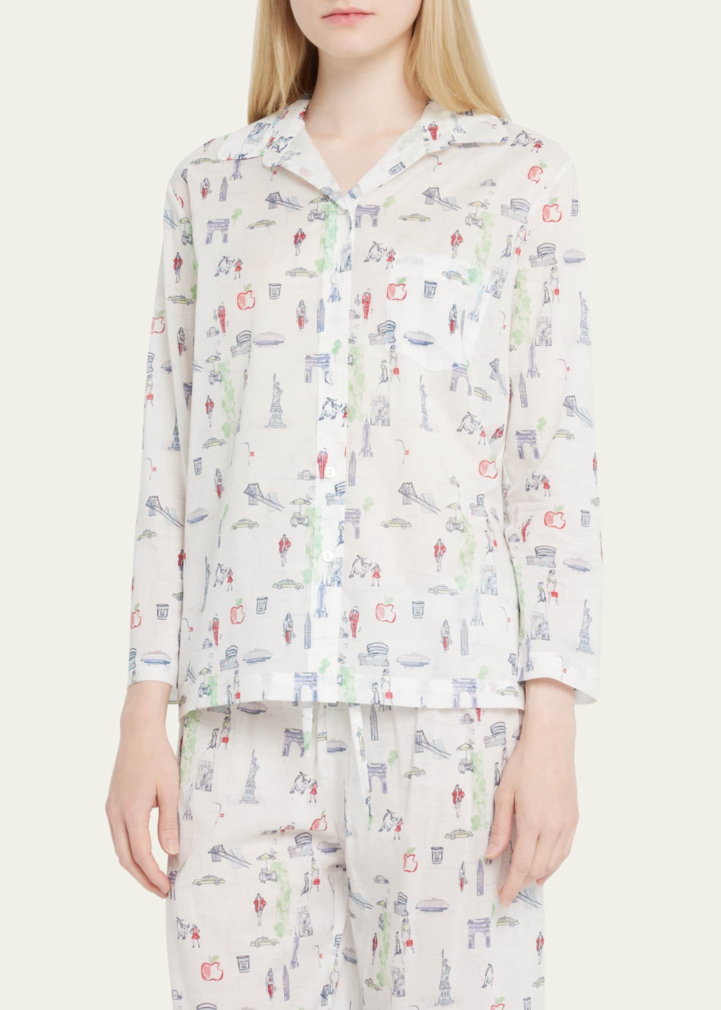 Pour Les Femmes NYC Icon Map-Print Egyptian Cotton Pajama Set Image 4 of 5