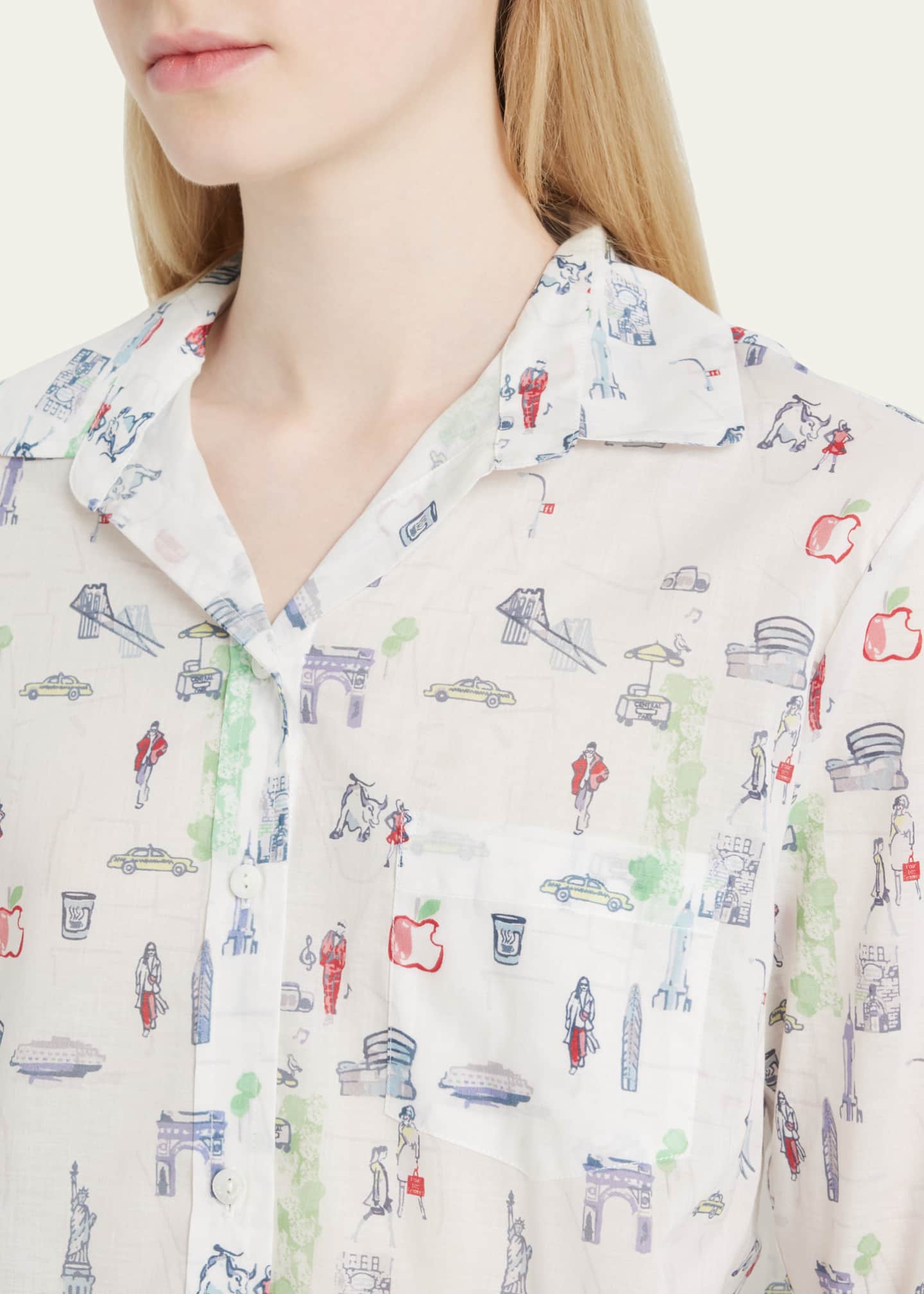 Pour Les Femmes NYC Icon Map-Print Egyptian Cotton Pajama Set Image 5 of 5