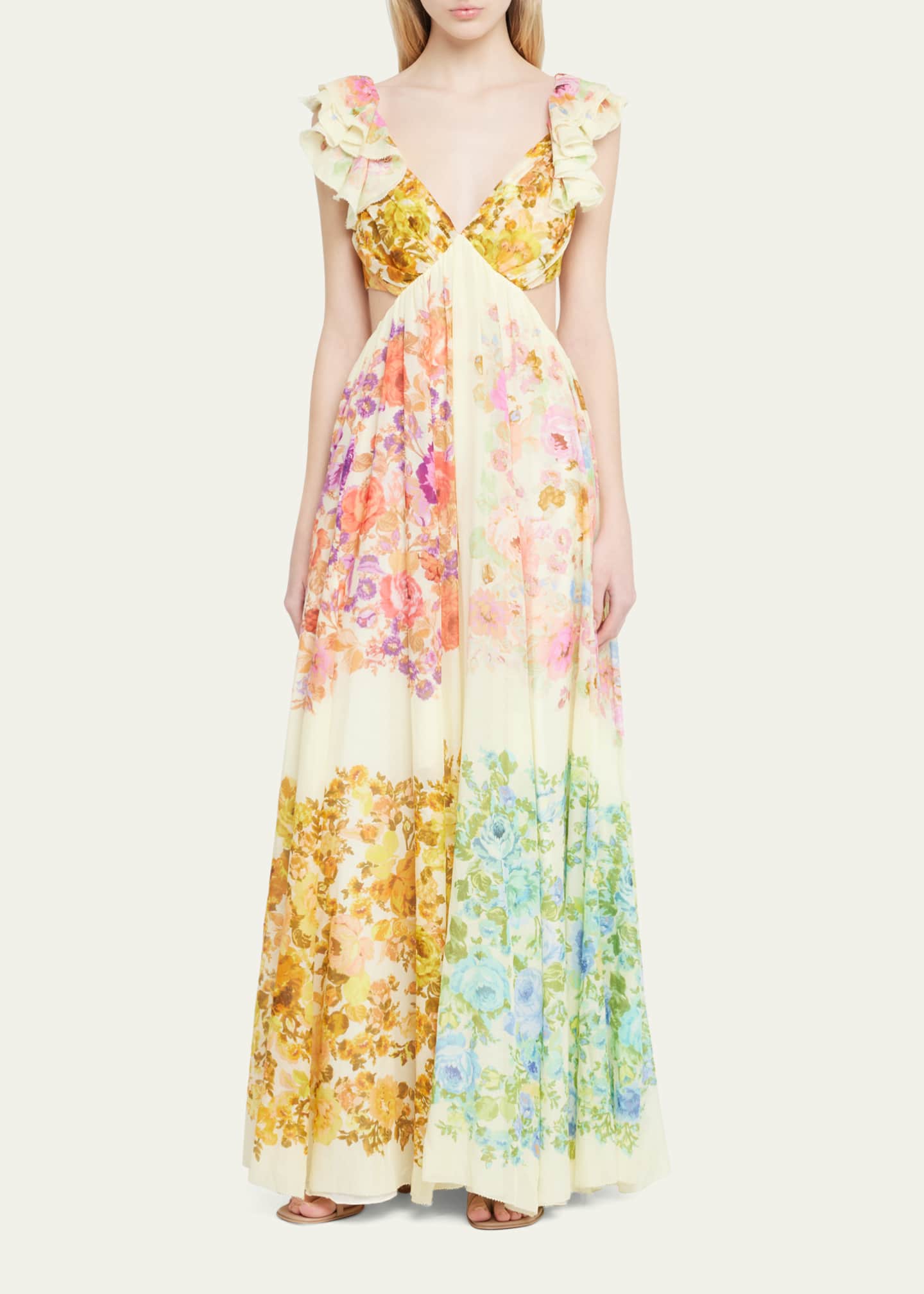 Zimmermann Raie Floral Frill-Shoulder Maxi Dress - Bergdorf Goodman