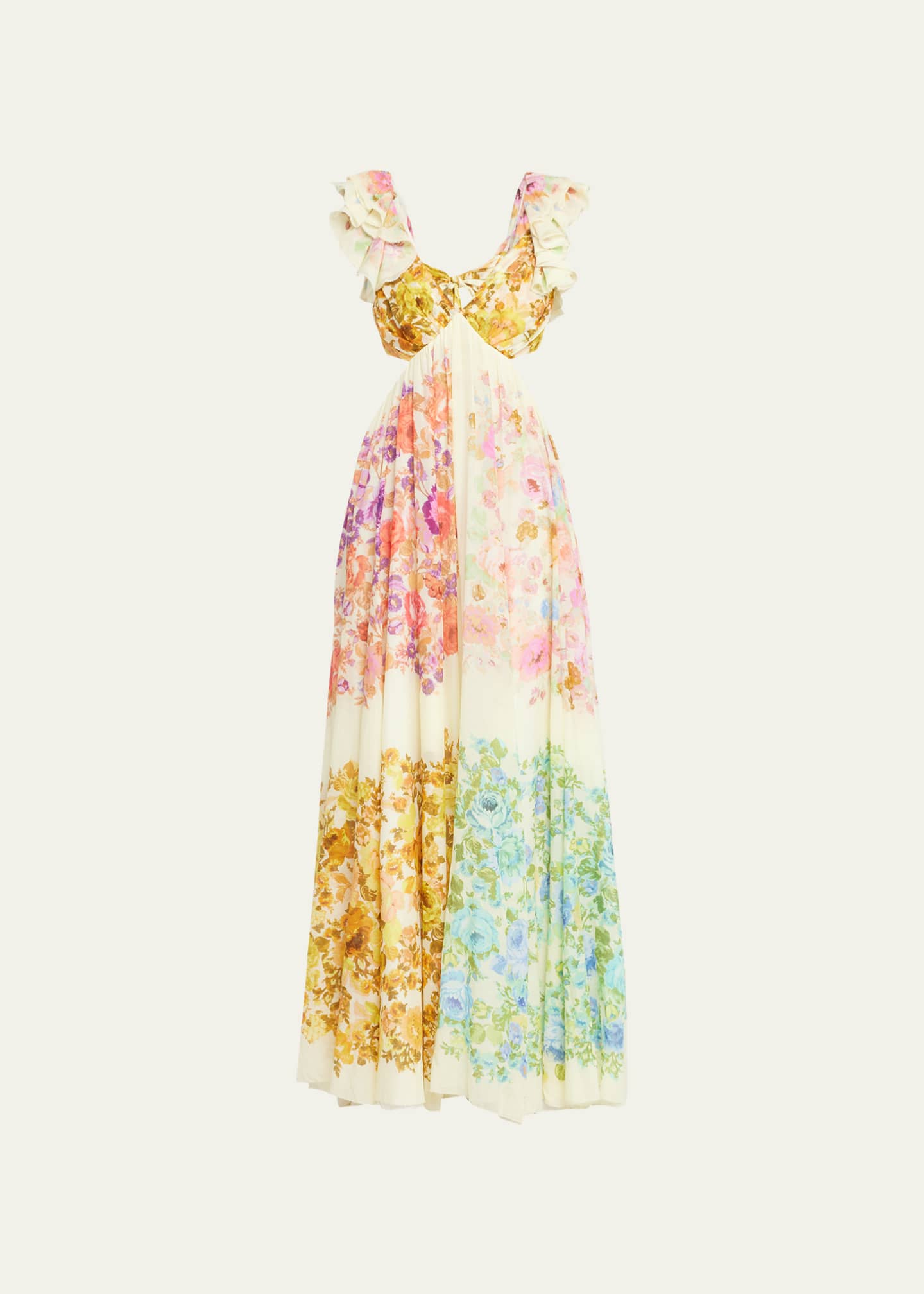 Zimmermann Raie Floral Frill-Shoulder Maxi Dress - Bergdorf Goodman