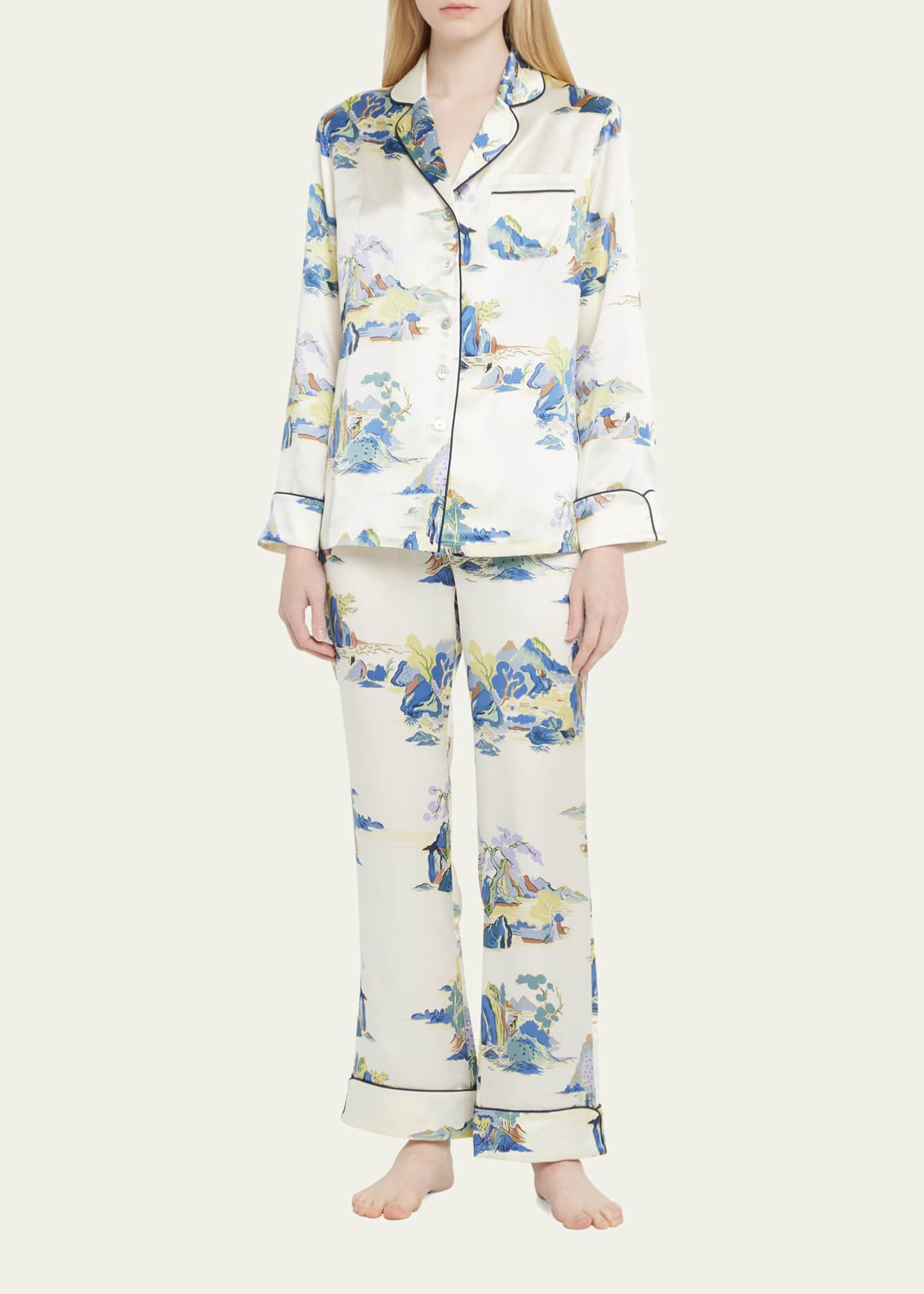 Olivia Von Halle Lila Landscape Print Silk Pajama Set Bergdorf Goodman