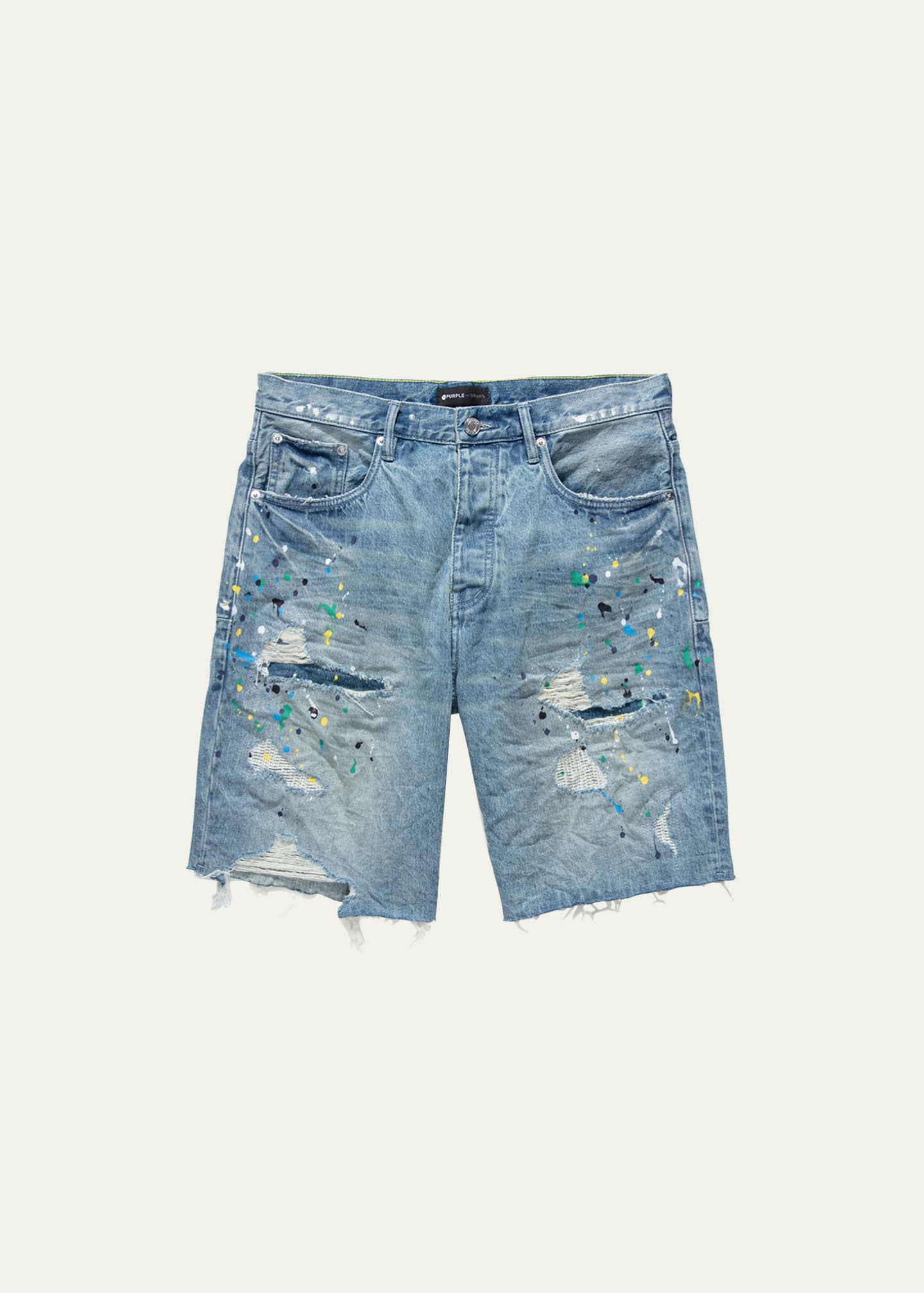 PURPLE Men's Paint Repair Cutoff Denim Shorts - Bergdorf Goodman