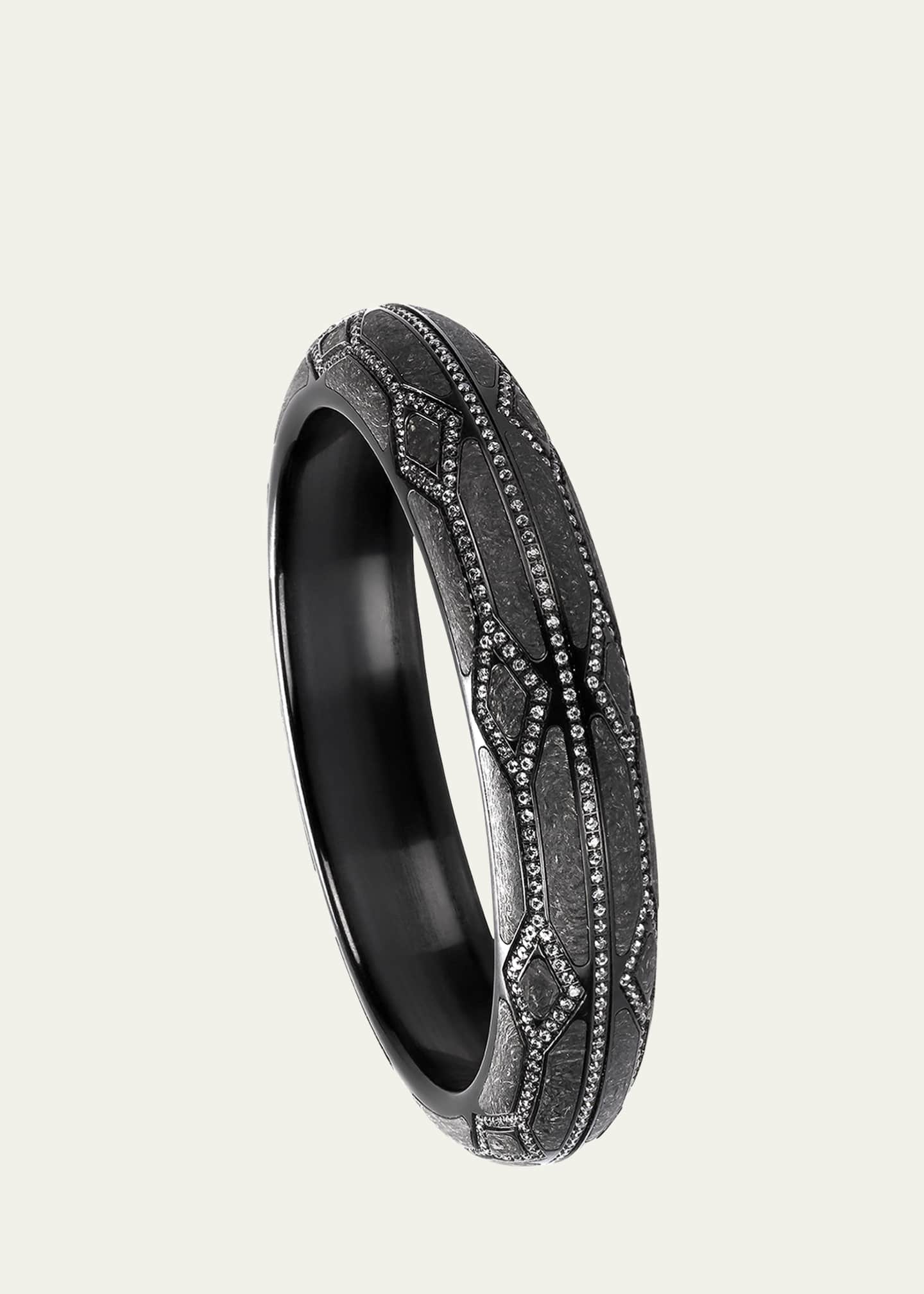 Boghossian White Gold & Carbon Fiber Bangle Bracelet with White Sapphire, Size 60mm