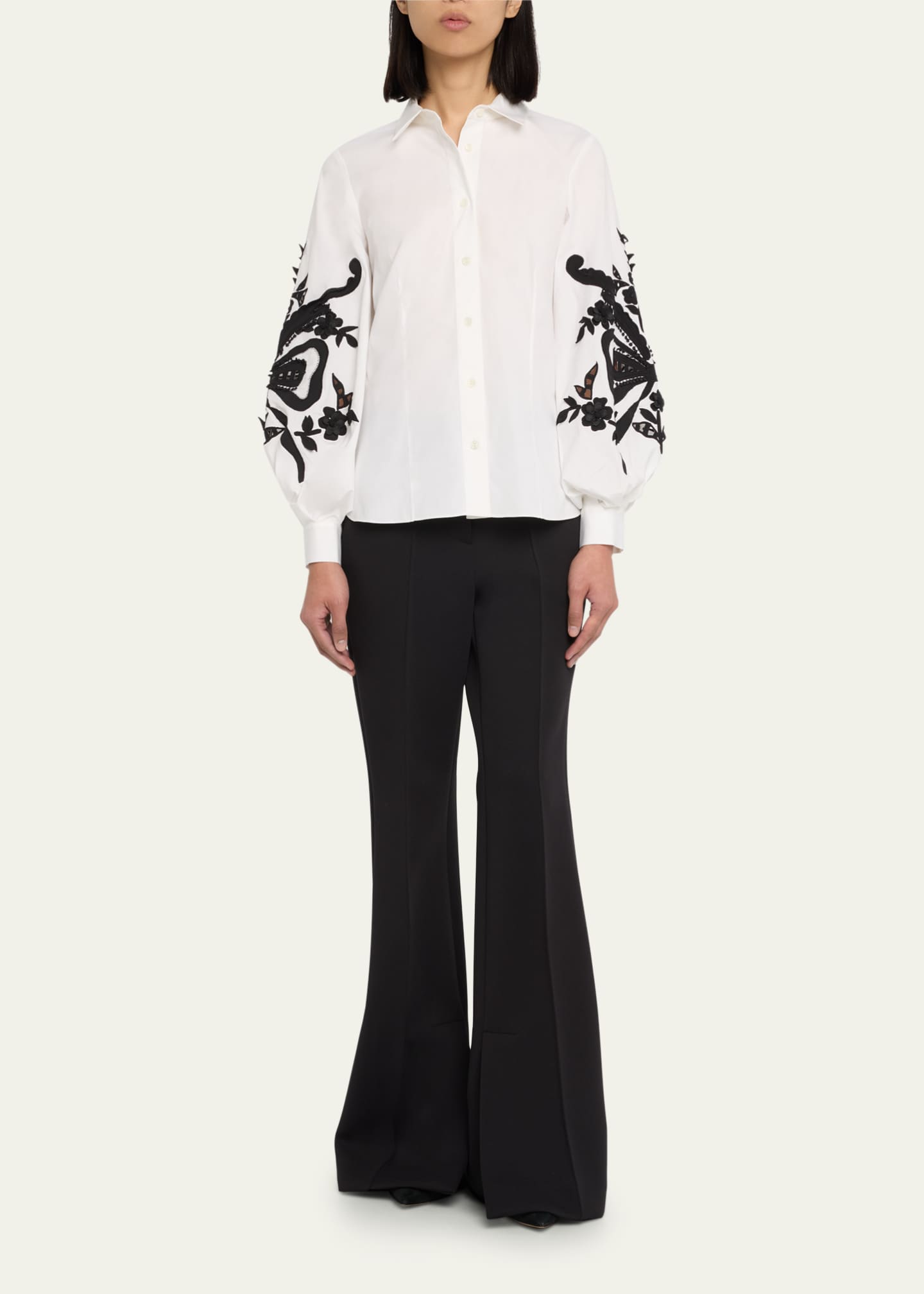 Carolina Herrera Embroidered Puff-Sleeve Button-Front Blouse - Bergdorf ...