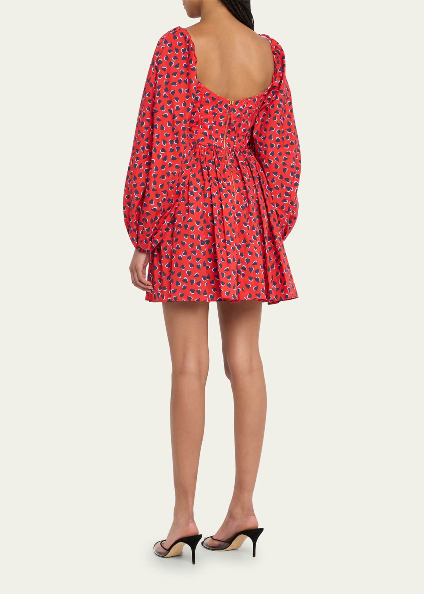 Carolina Herrera Heart-Print Button Front Balloon-Sleeve Mini Dress ...
