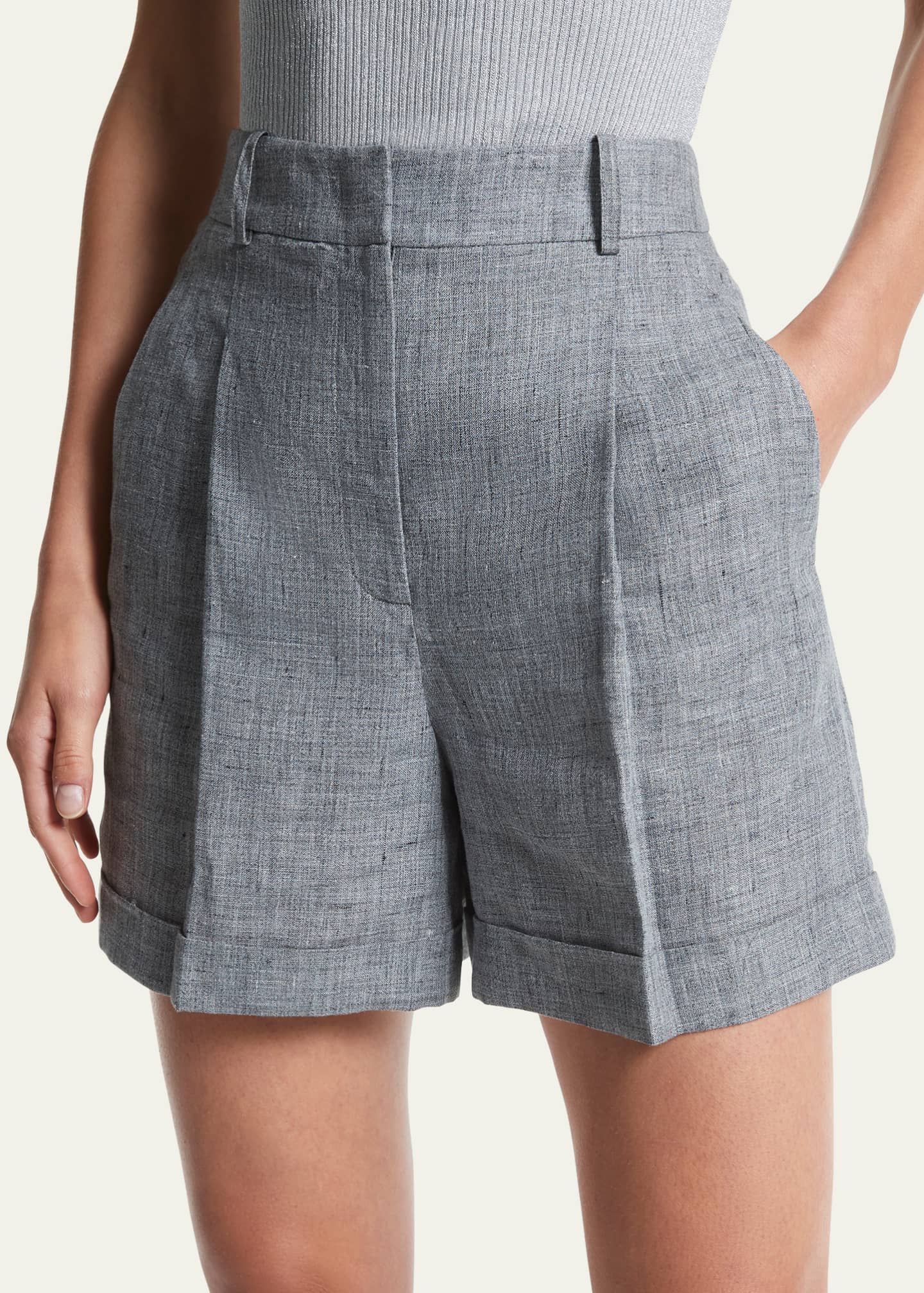 Michael Kors Collection Pleated Cuffed Linen Shorts Bergdorf Goodman