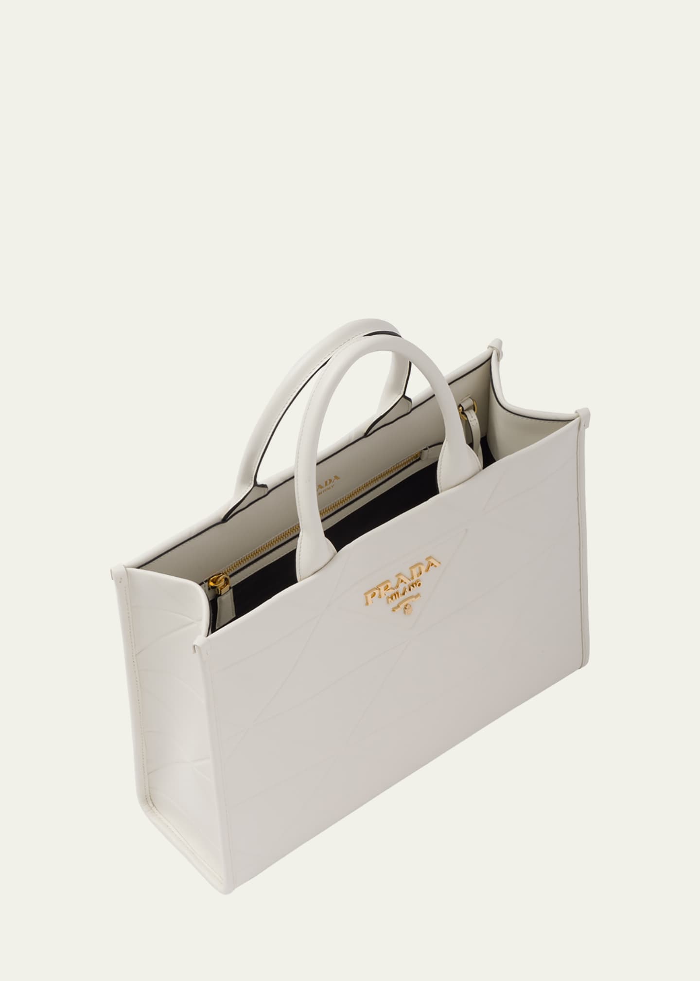 Prada White Leather Shopping Bag