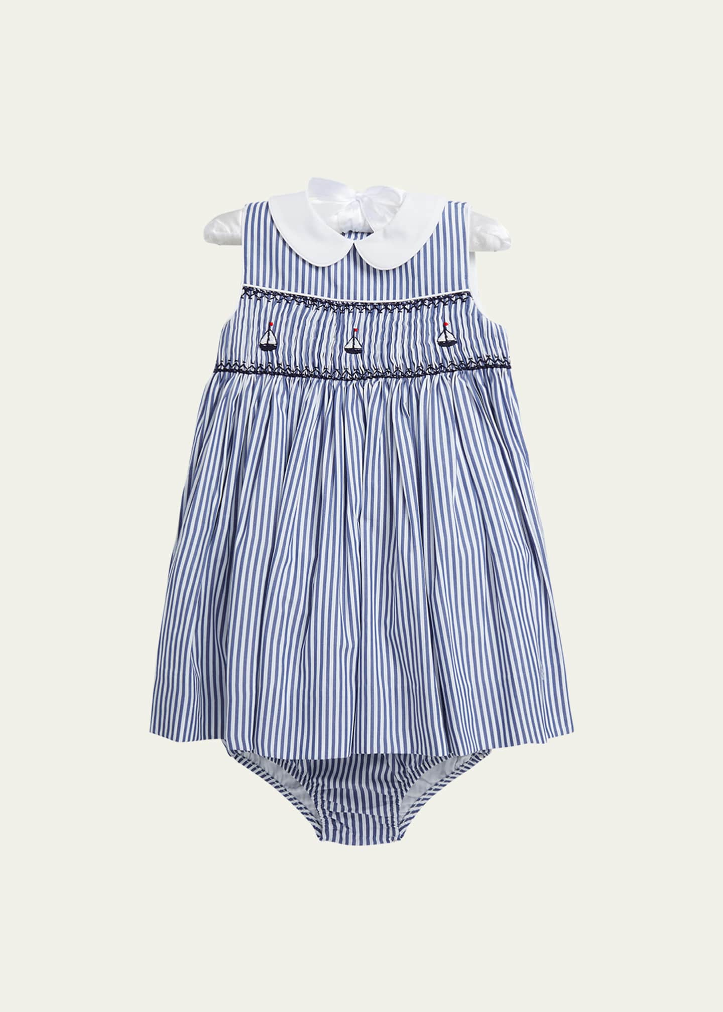 Ralph Lauren Childrenswear Girl's Striped Hand-Smocked Sailboat Dress, Size  9M-24M