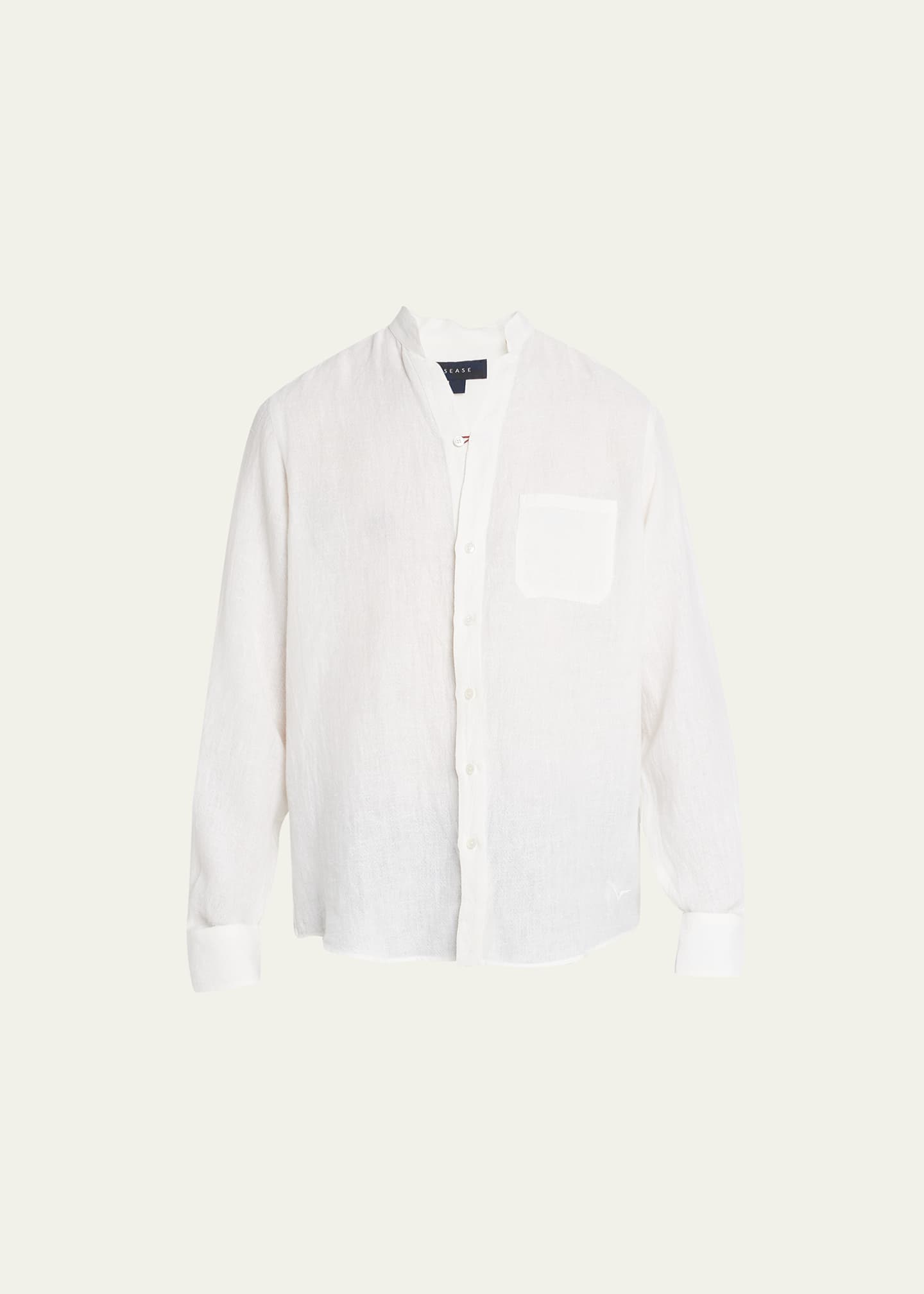 Sease Men's Band Collar Linen Sport Shirt Bergdorf Goodman