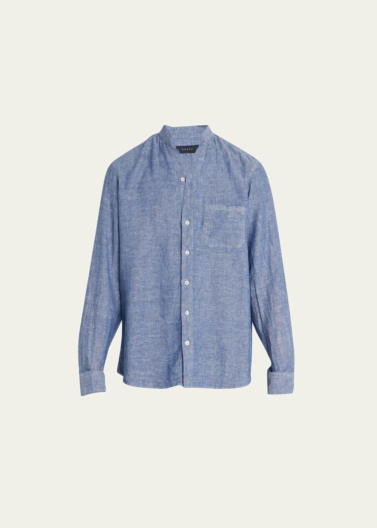 Sease Men's Band Collar Linen Sport Shirt Bergdorf Goodman