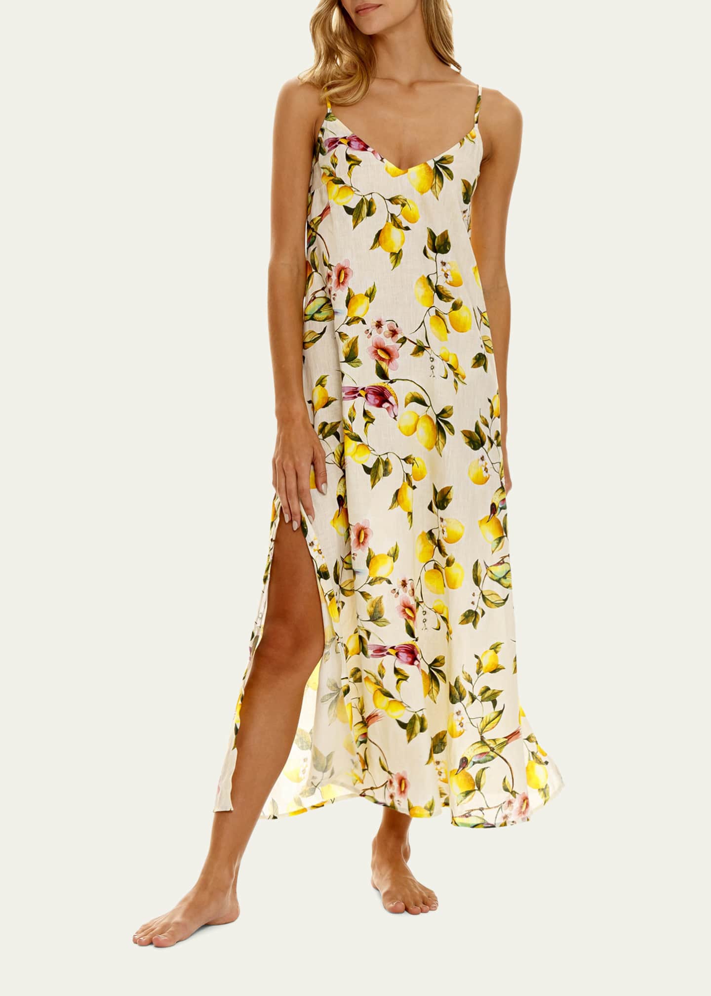 The Lazy Poet Frida Lemon-Print Linen Nightgown - Bergdorf Goodman