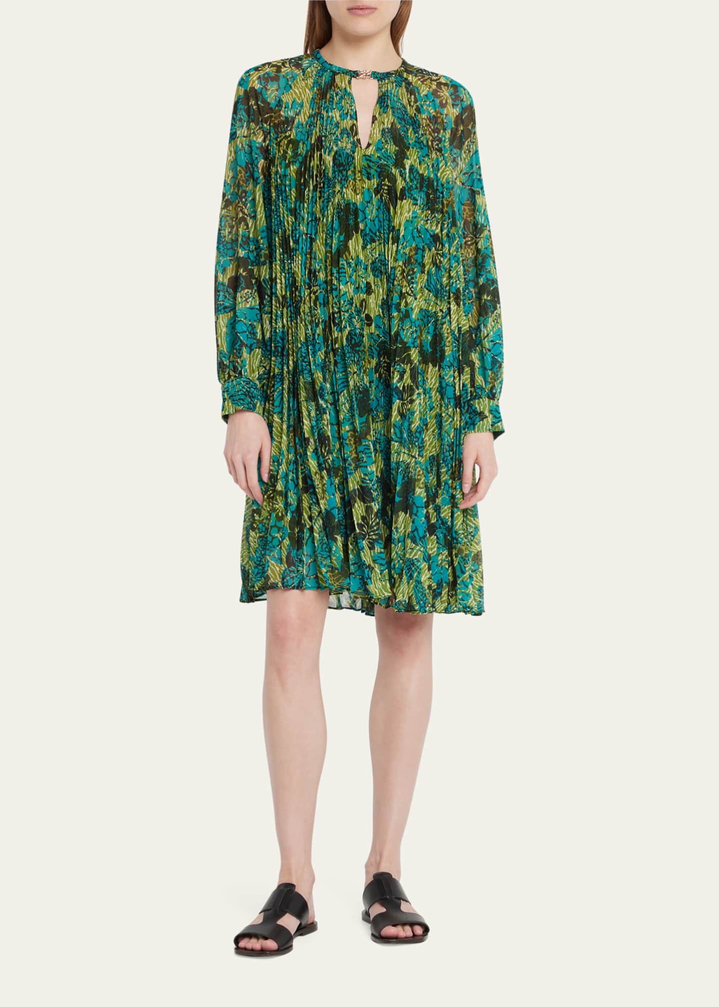 Max Mara Pina Floral Print Pleated Short Dress - Bergdorf Goodman