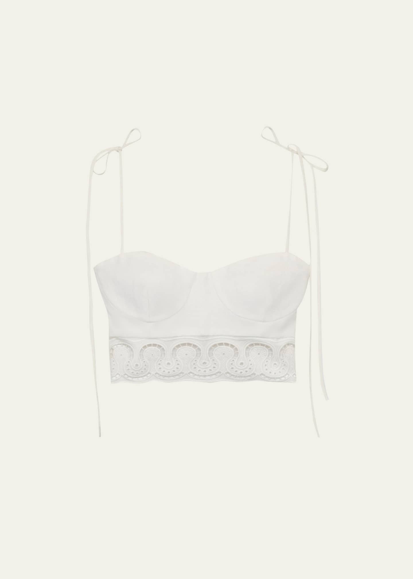 Sherri Scarf Tie-Shoulder Embroidered Bustier Top