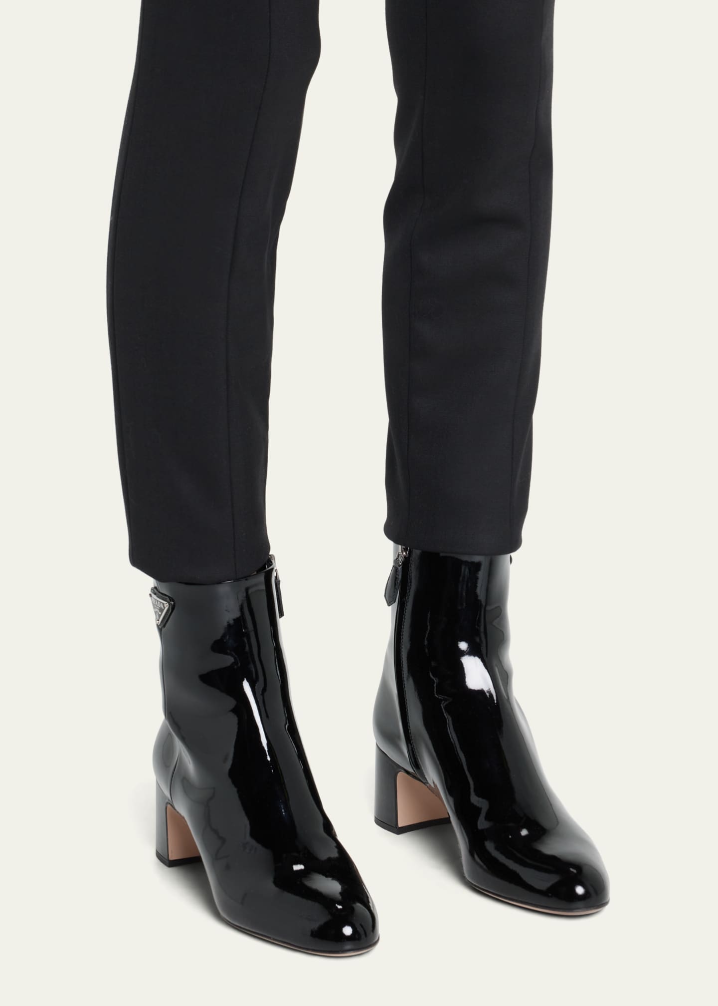 Patent Block Heel Ankle Boots - Black