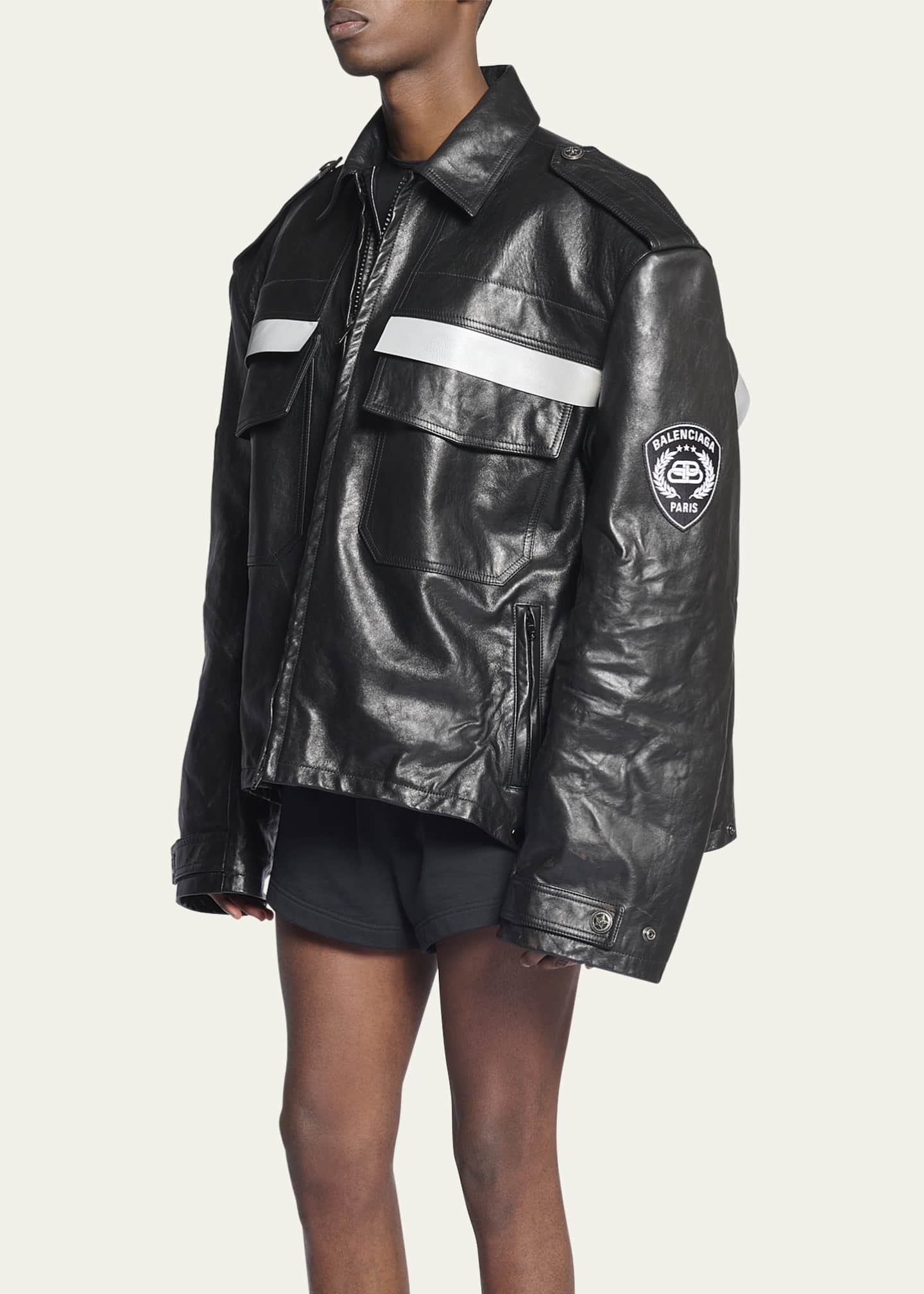 Balenciaga Men s Oversized Leather Uniform Jacket