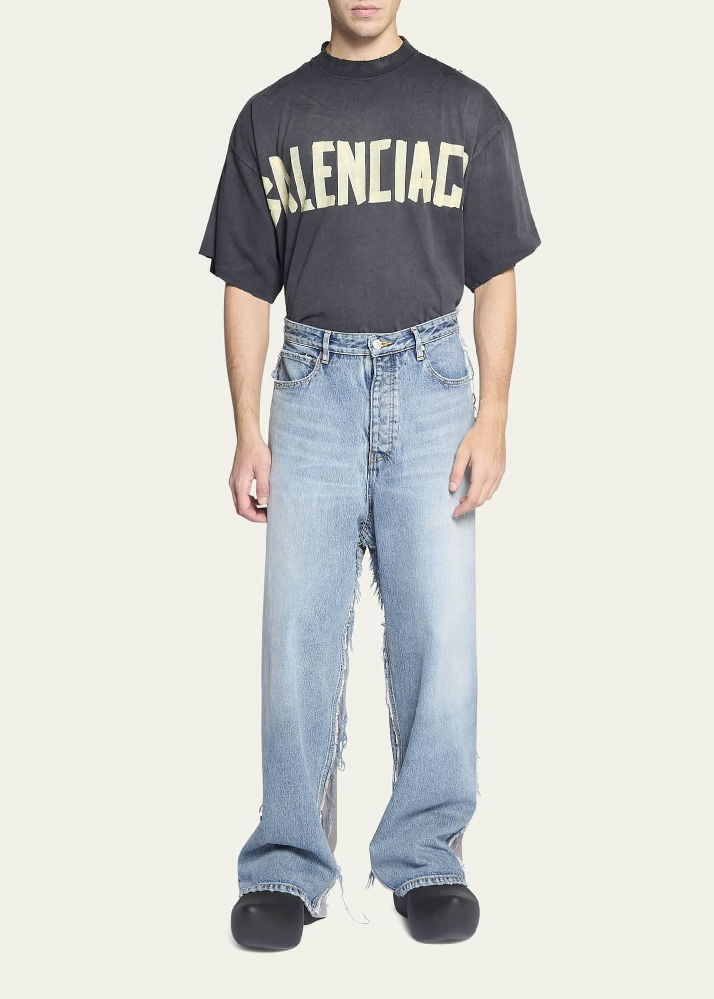 Balenciaga Men's Hybrid Fleece and Denim Baggy Pants - Bergdorf