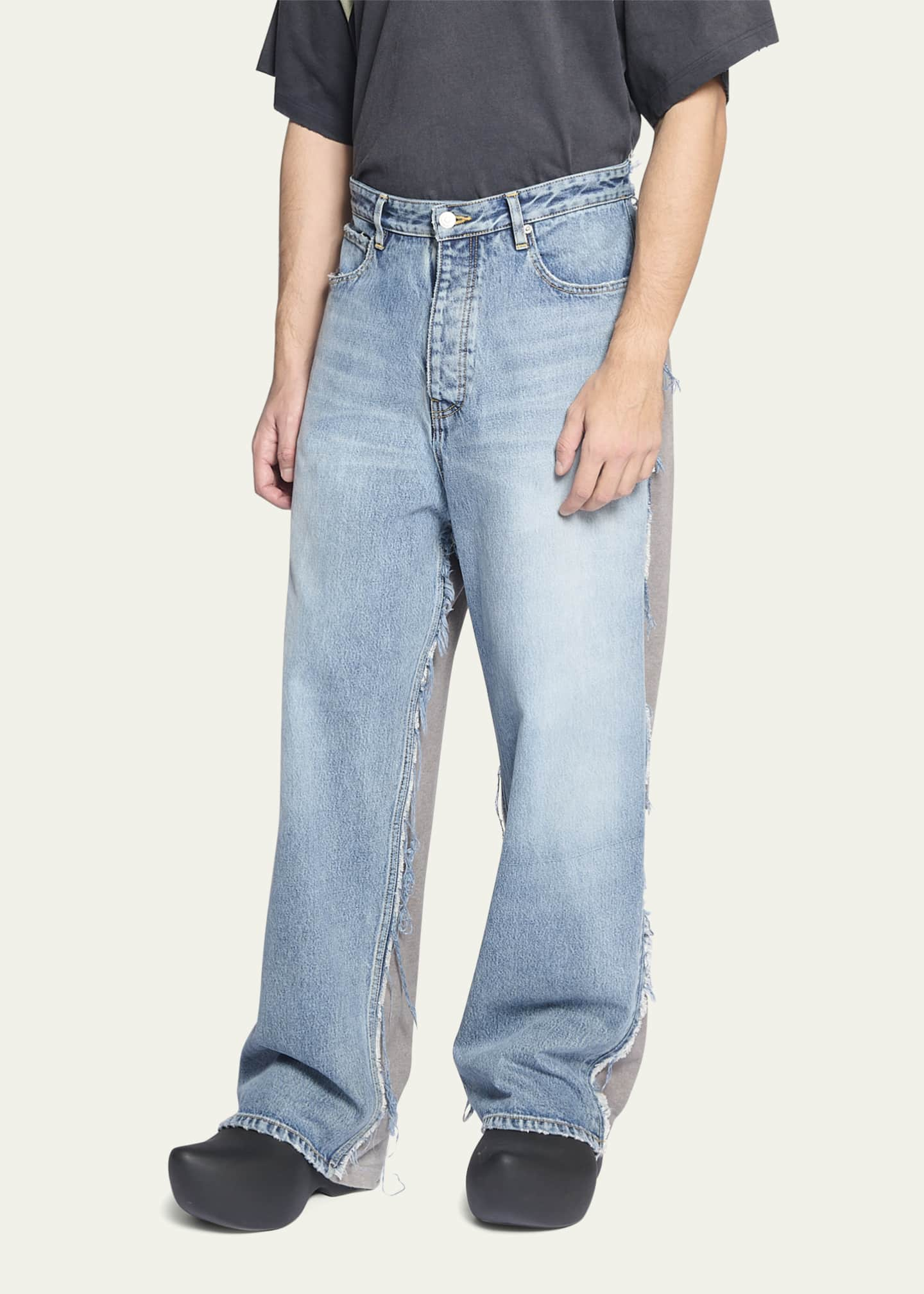 Balenciaga Men's Hybrid Fleece and Denim Baggy Pants