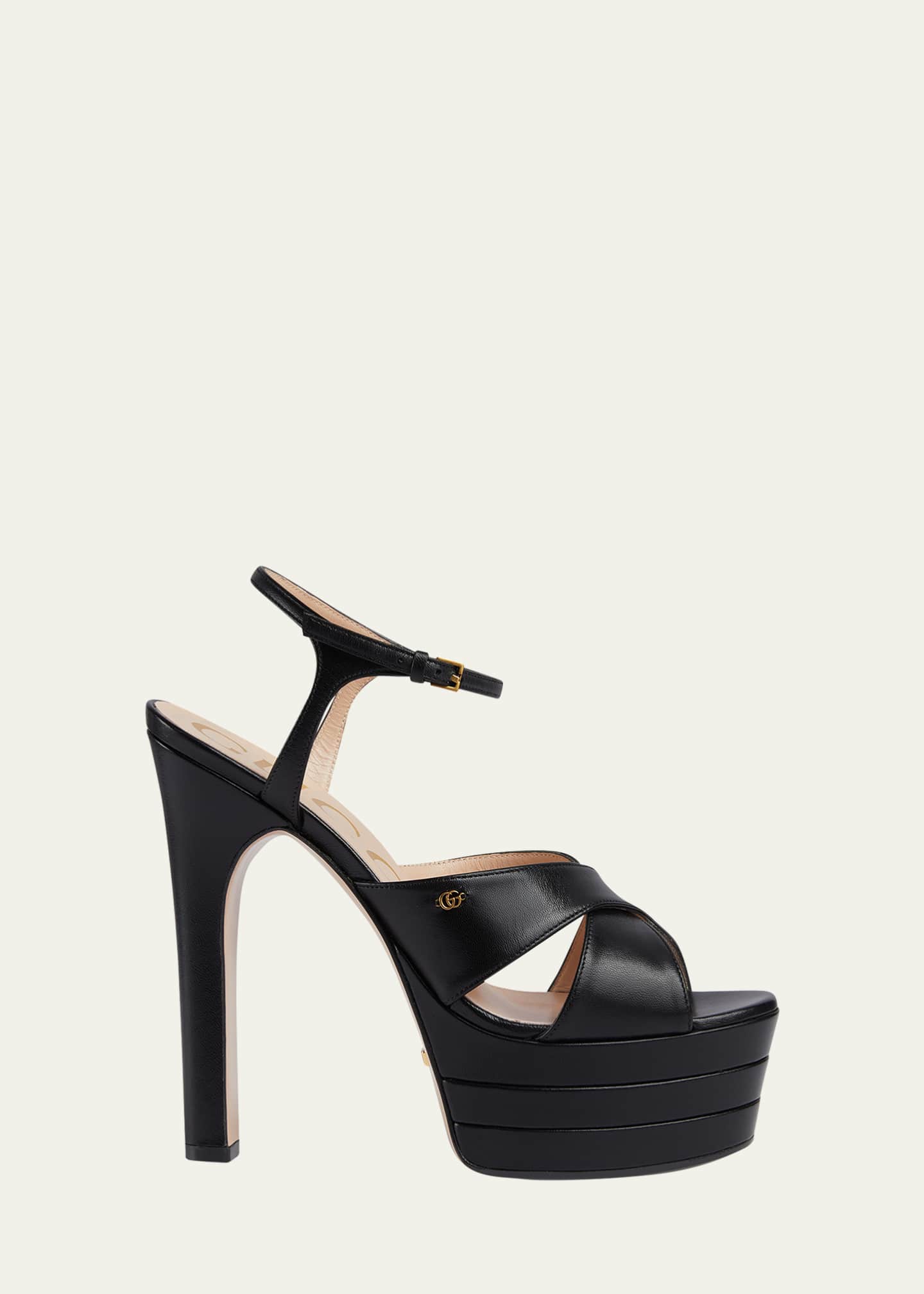 Gucci Calfskin Crisscross Stiletto Platform Sandals Image 1 of 3