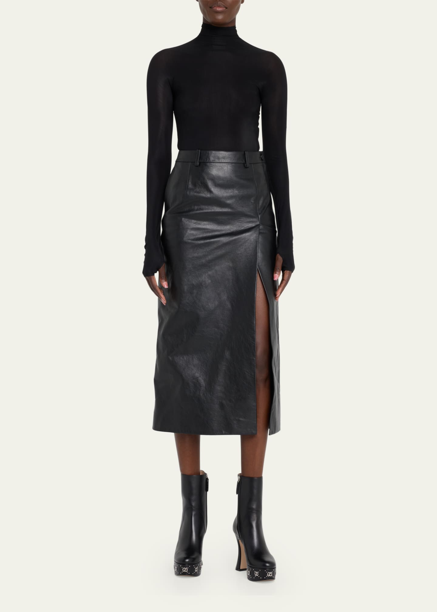 janyi leather chain booties