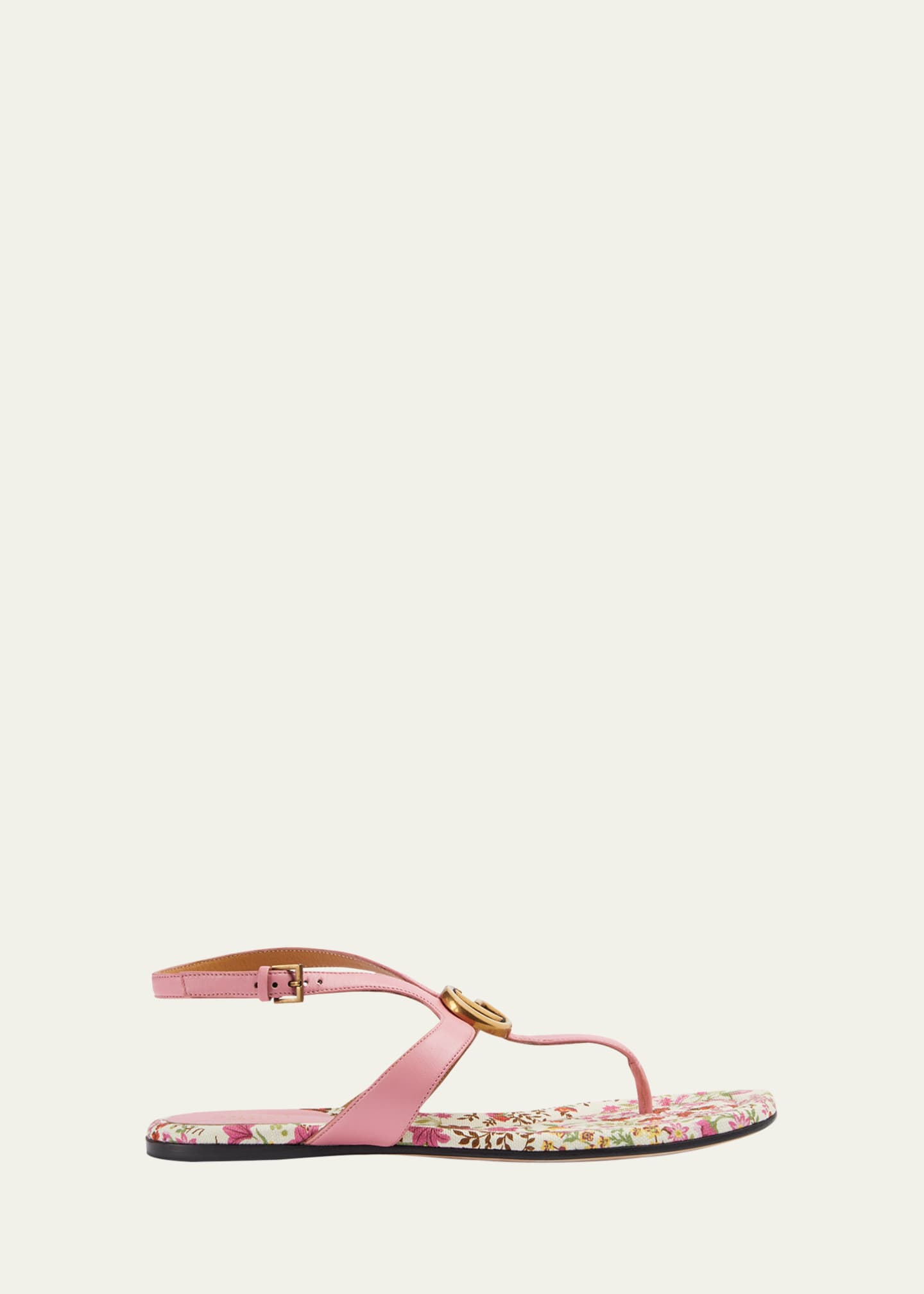 Gucci Double G Marmont Leather Thong Sandals