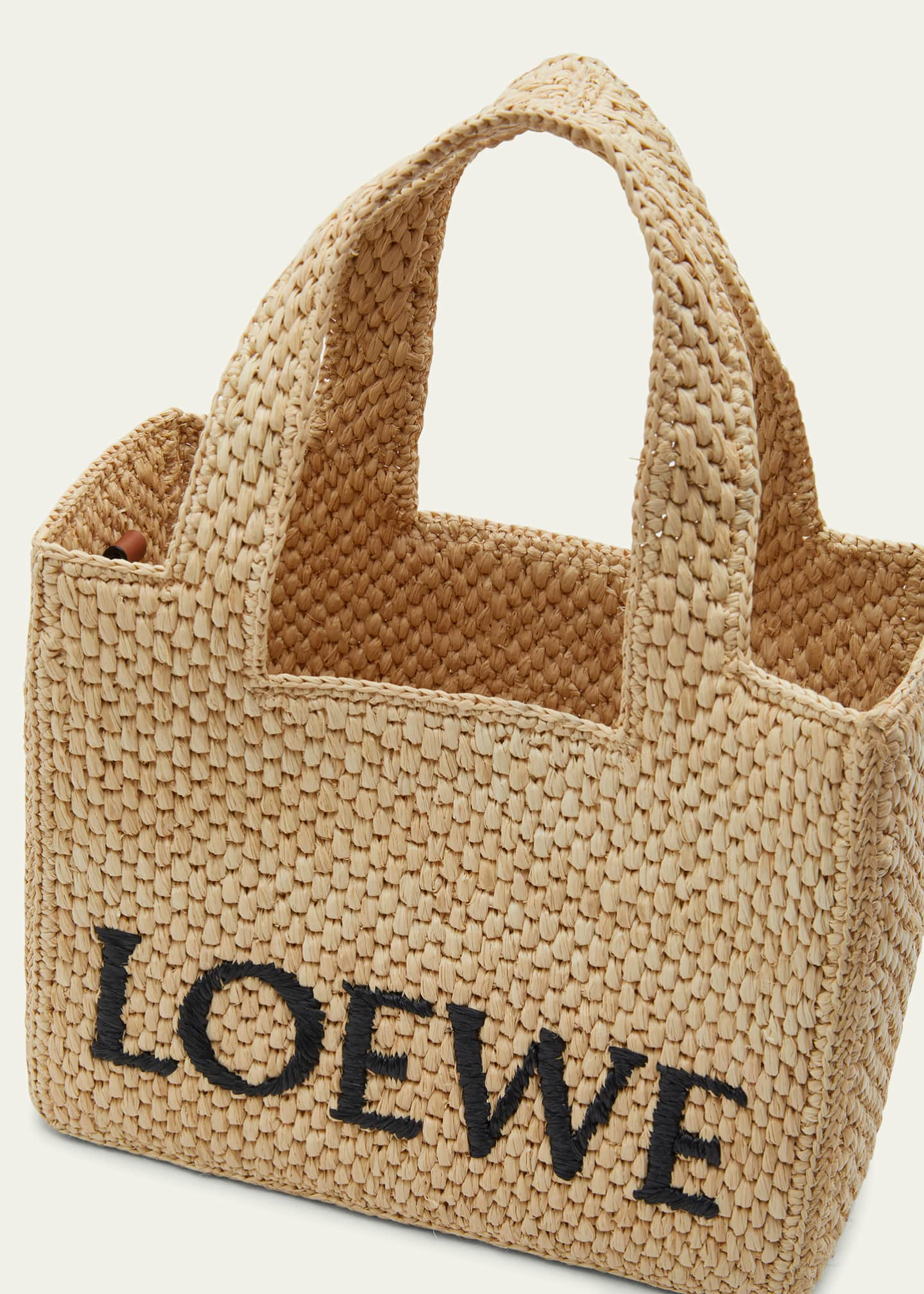 Paulas Ibiza Small Logo Raffia Tote Bag in Black - Loewe