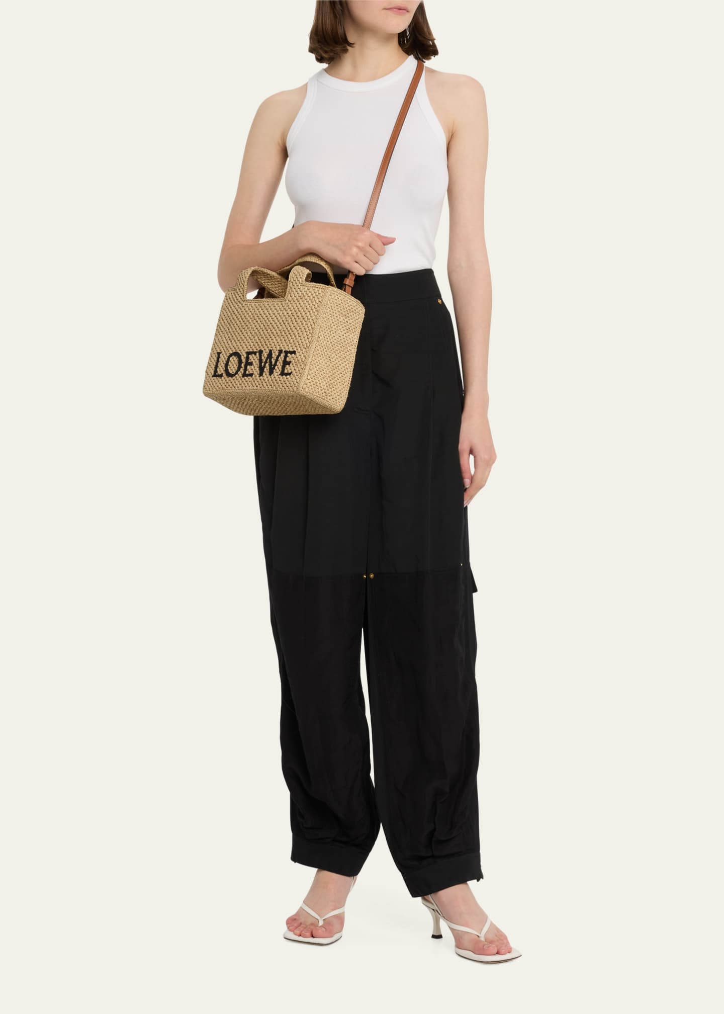 Paulas Ibiza Small Logo Raffia Tote Bag in Black - Loewe