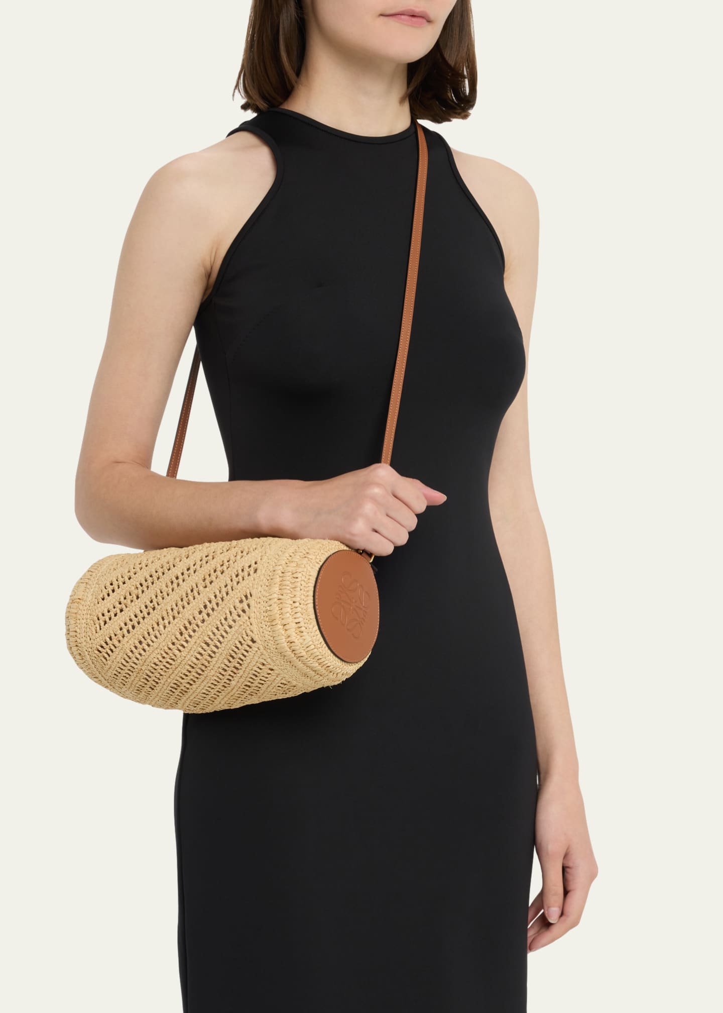 Loewe x Paula s Ibiza Bracelet Pouch in Raffia with Leather Strap Bergdorf Goodman