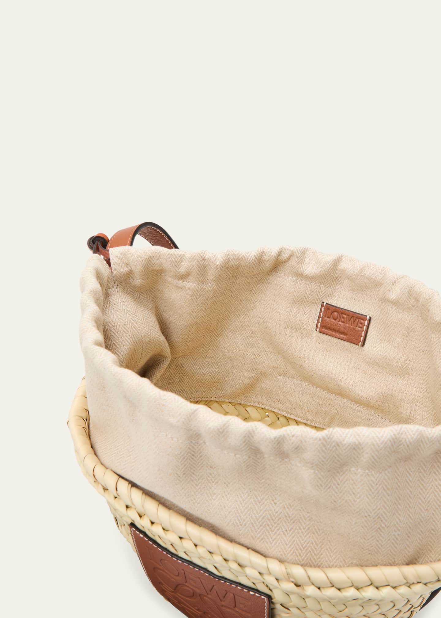 Loewe x Paula’s Ibiza Basket Bucket Bag in Palm Leaf with Drawstring Pouch and Leather Strap Image 4 of 5