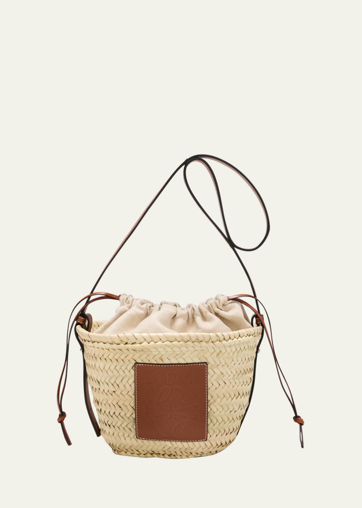 Loewe x Paula’s Ibiza Basket Bucket Bag in Palm Leaf with Drawstring Pouch and Leather Strap Image 1 of 5