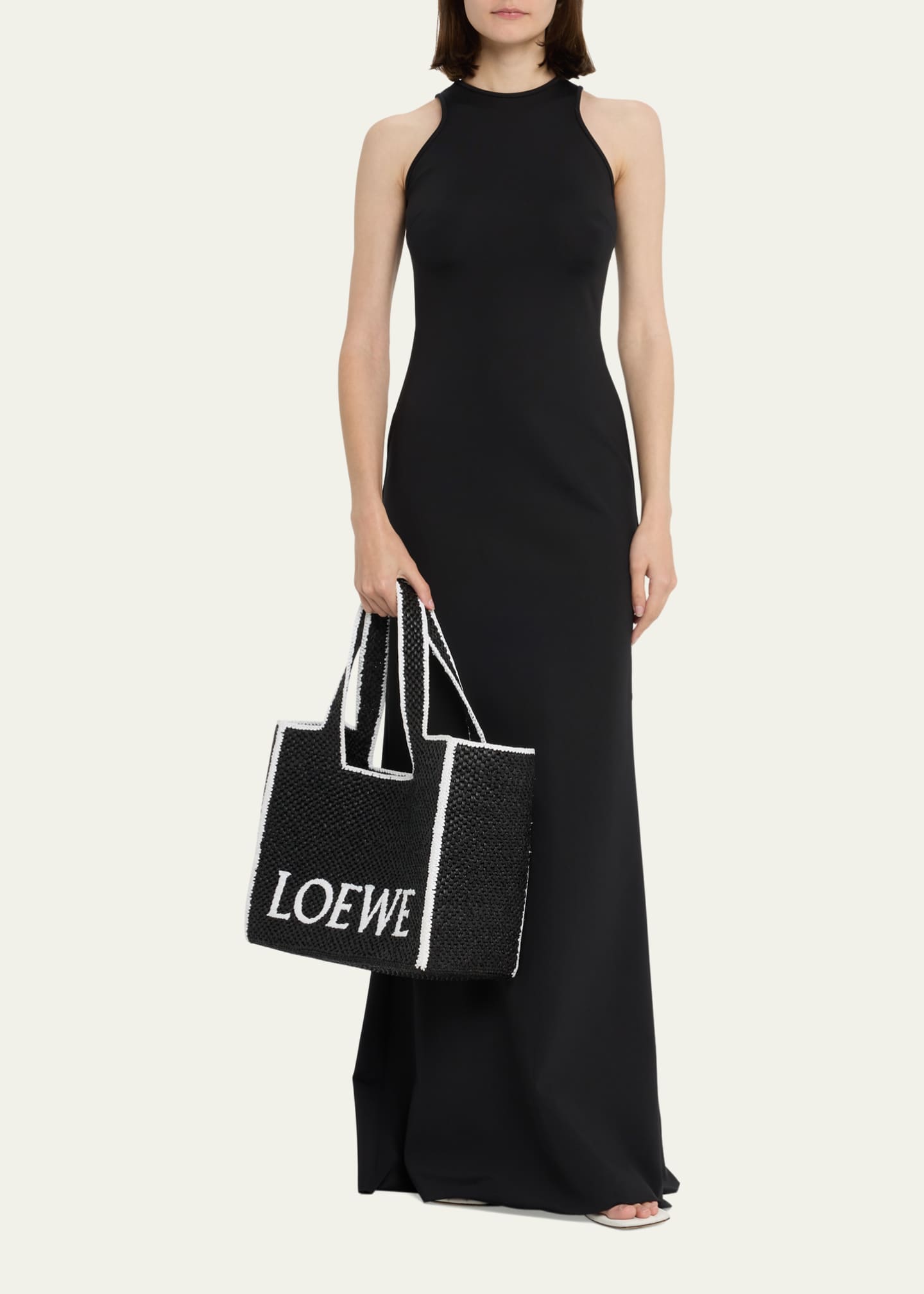 Shop LOEWE Blended Fabrics 2WAY Crossbody Logo Straw Bags