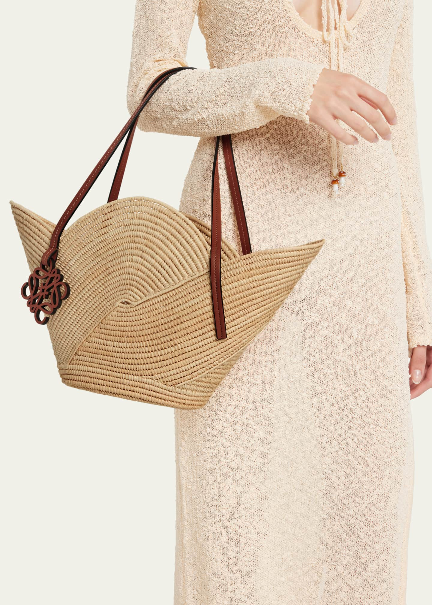 LOEWE + Paula's Ibiza Petal Basket leather-trimmed raffia tote bag