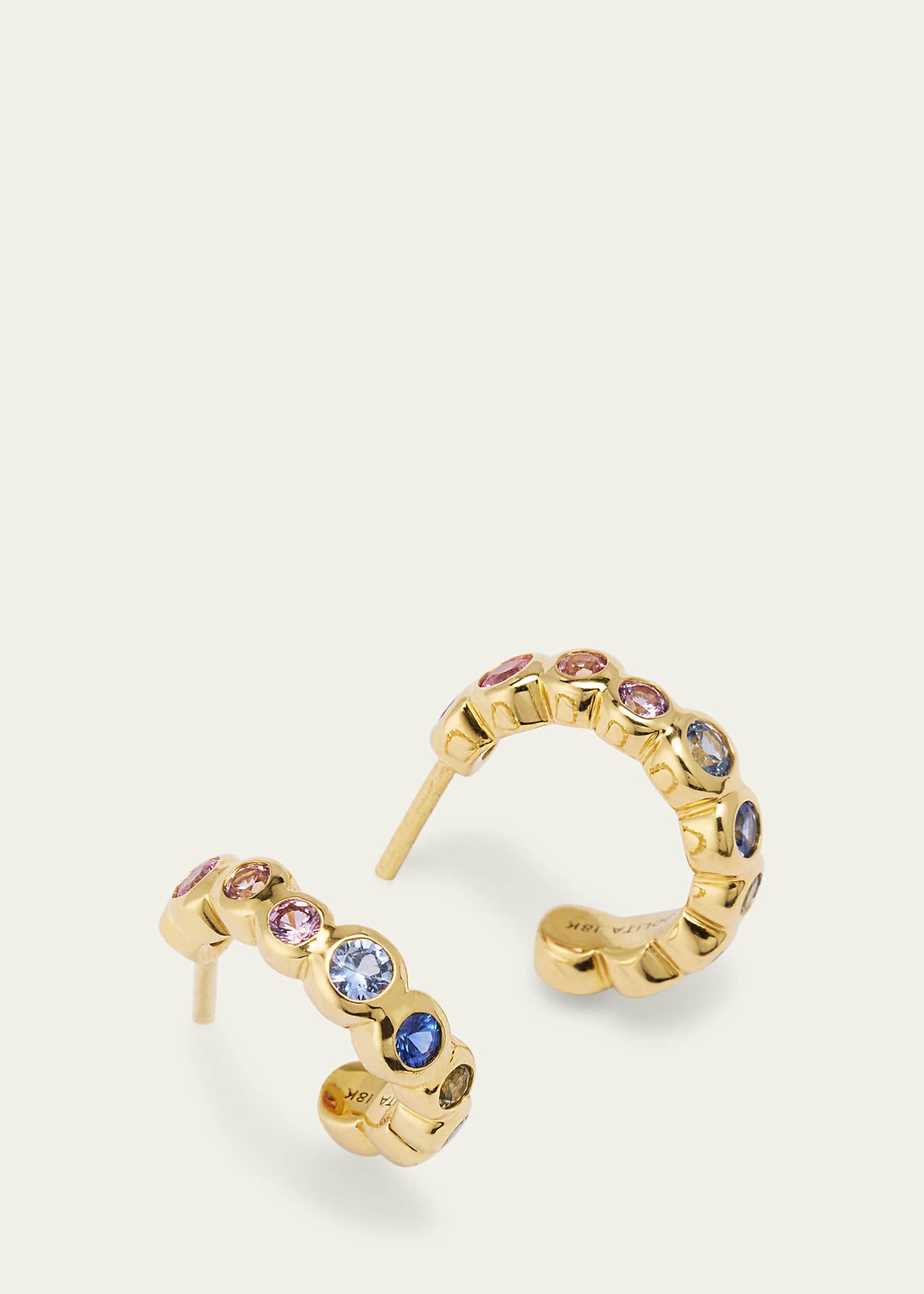 Ippolita 18K Starlet Tiny Hoop Earrings with Rainbow Sapphires Image 3 of 4