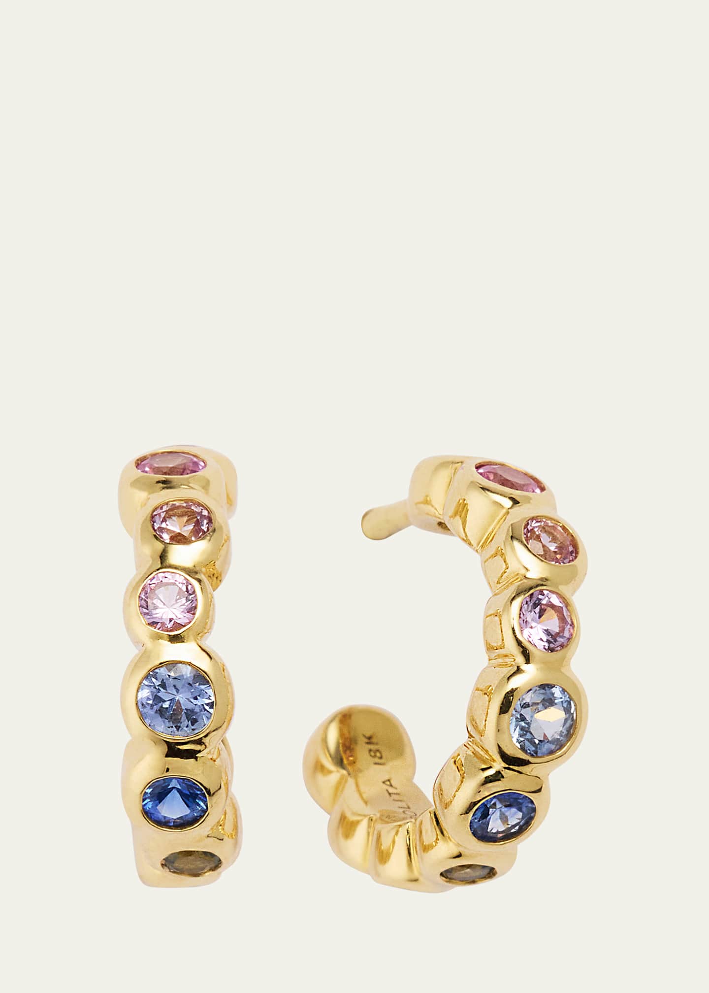 Ippolita 18K Starlet Tiny Hoop Earrings with Rainbow Sapphires Image 1 of 4