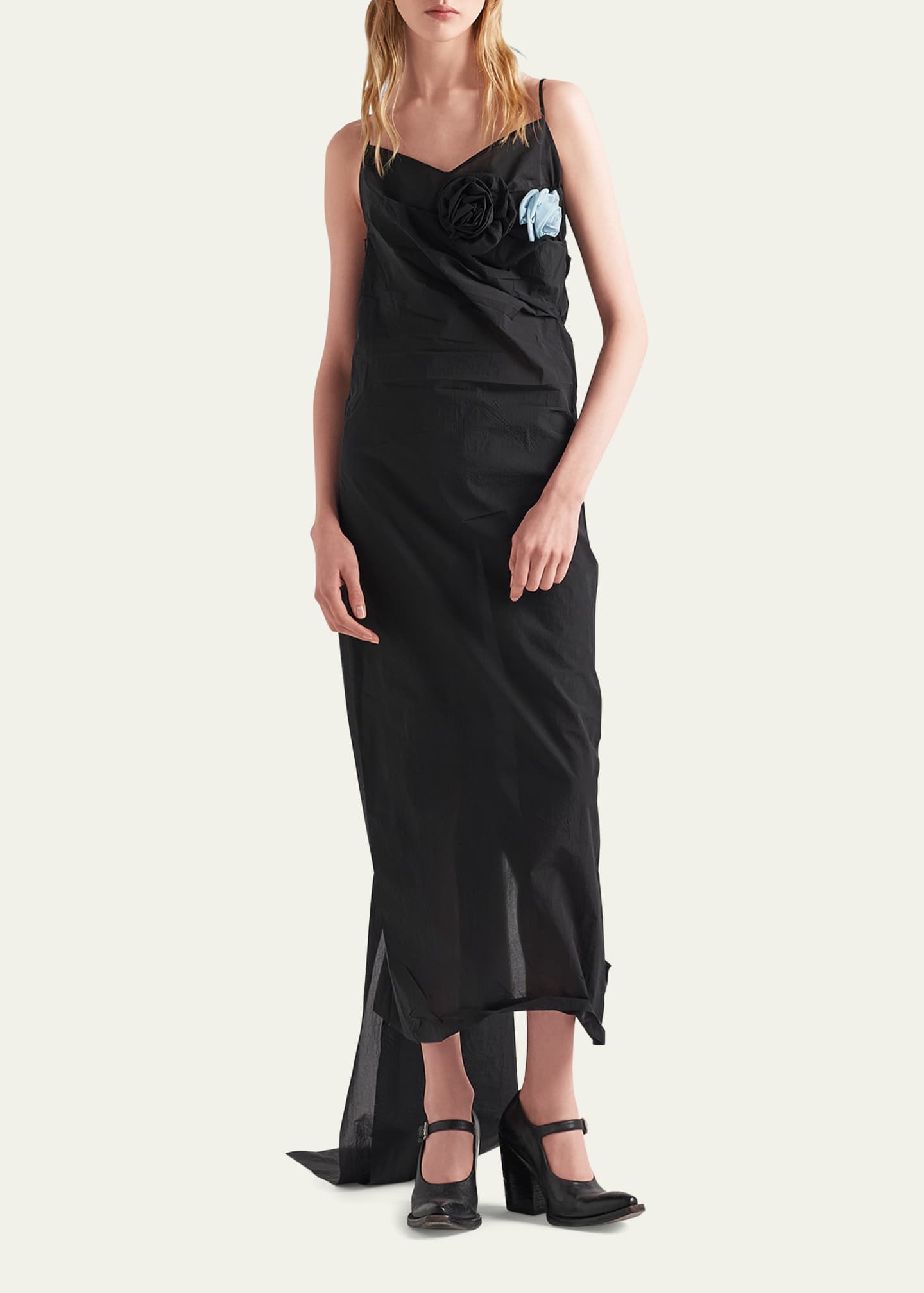 Prada Floral Applique Crepe Draped Dress Image 2 of 5