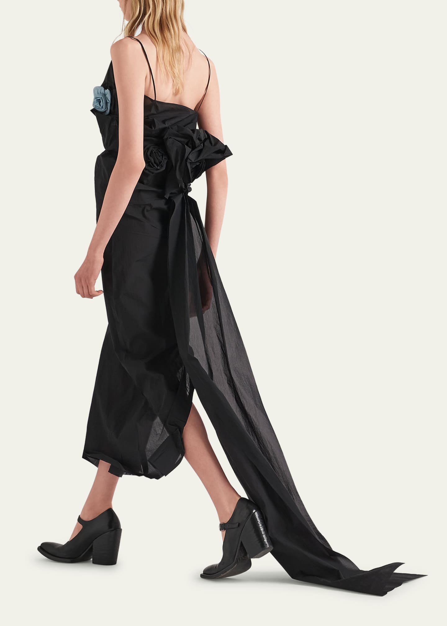 Prada Floral Applique Crepe Draped Dress Image 3 of 5