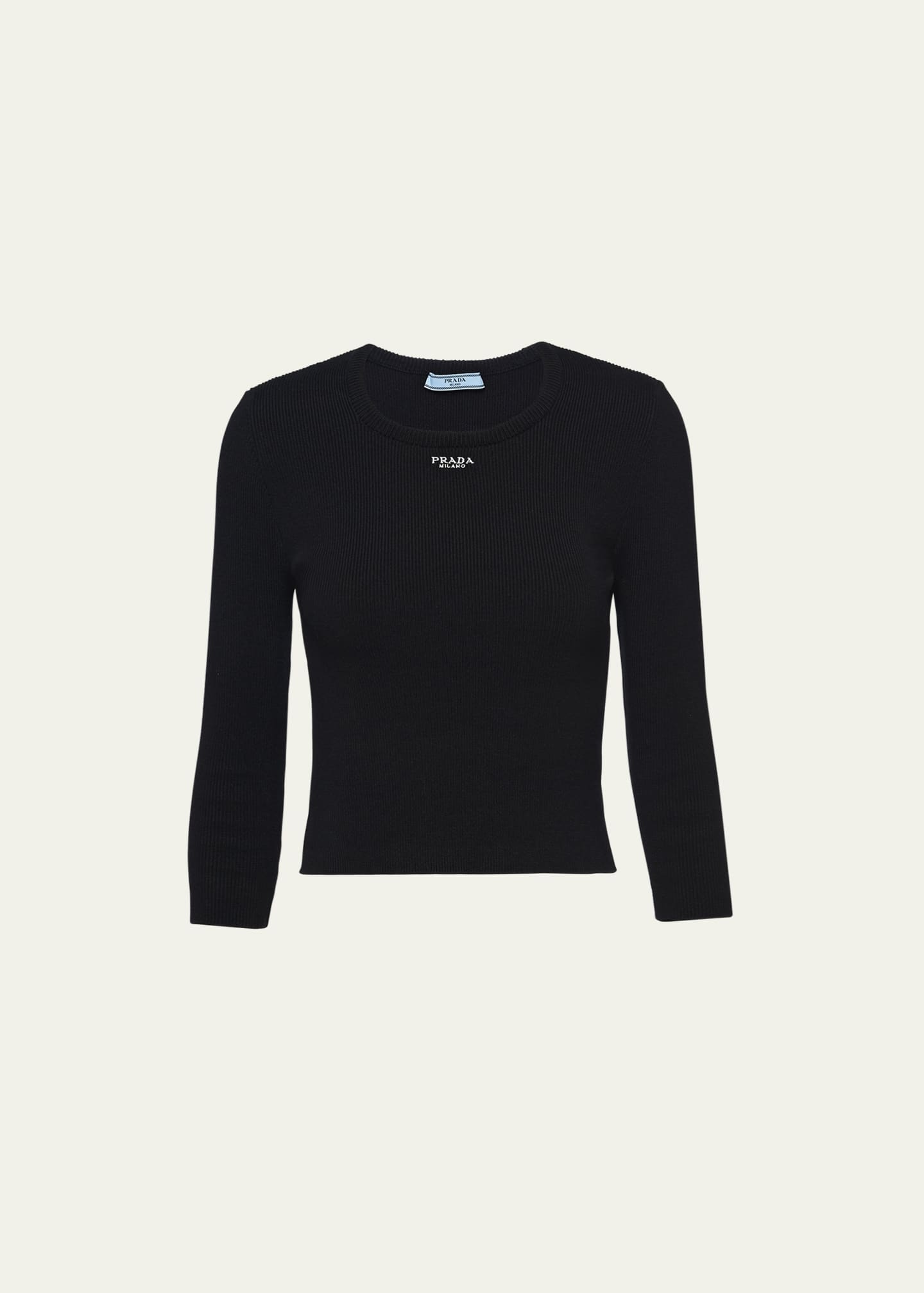Prada Ribbed Logo-Embroidered Slim Sweater Image 1 of 4
