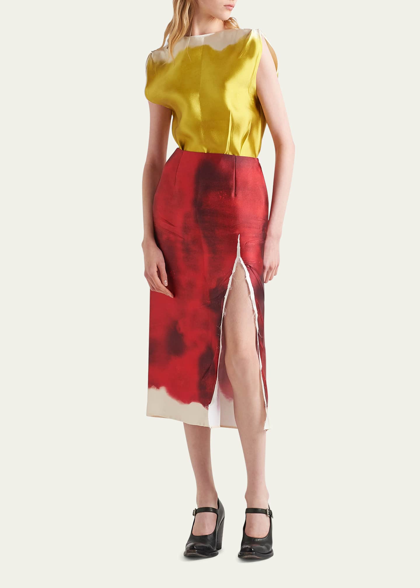 Prada Dyed Silk Midi Skirt with Slit Bergdorf Goodman